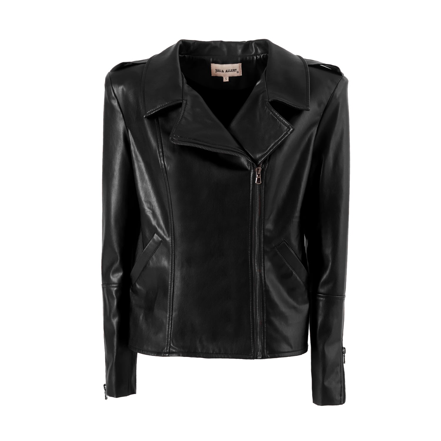 Julia Allert Women's Faux Leather Jacket With Shoulder Pads Black In Black