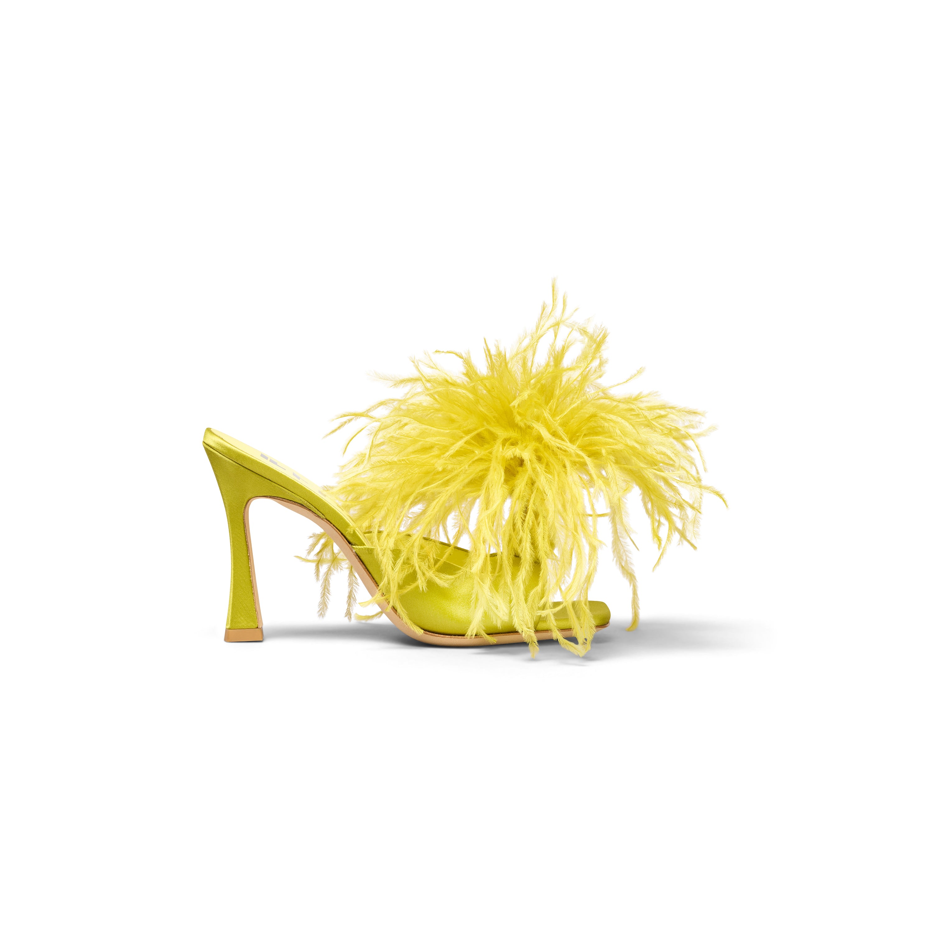Il Fratellino Women's Yellow / Orange Ciao Amore Satin Mule With Feather Puff In Mykonian Sun Yellow In Yellow/orange