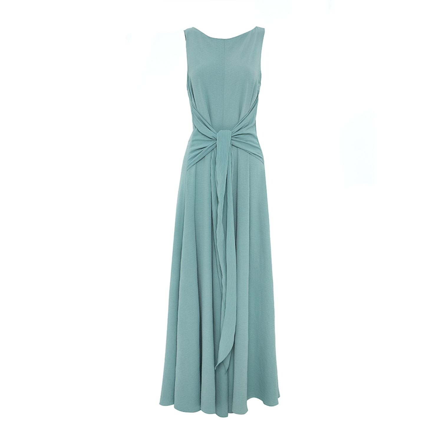 Azzalia Women's Green Crepe Wide Legged Low Back Jumpsuit With Bow Belt In Jade In Green