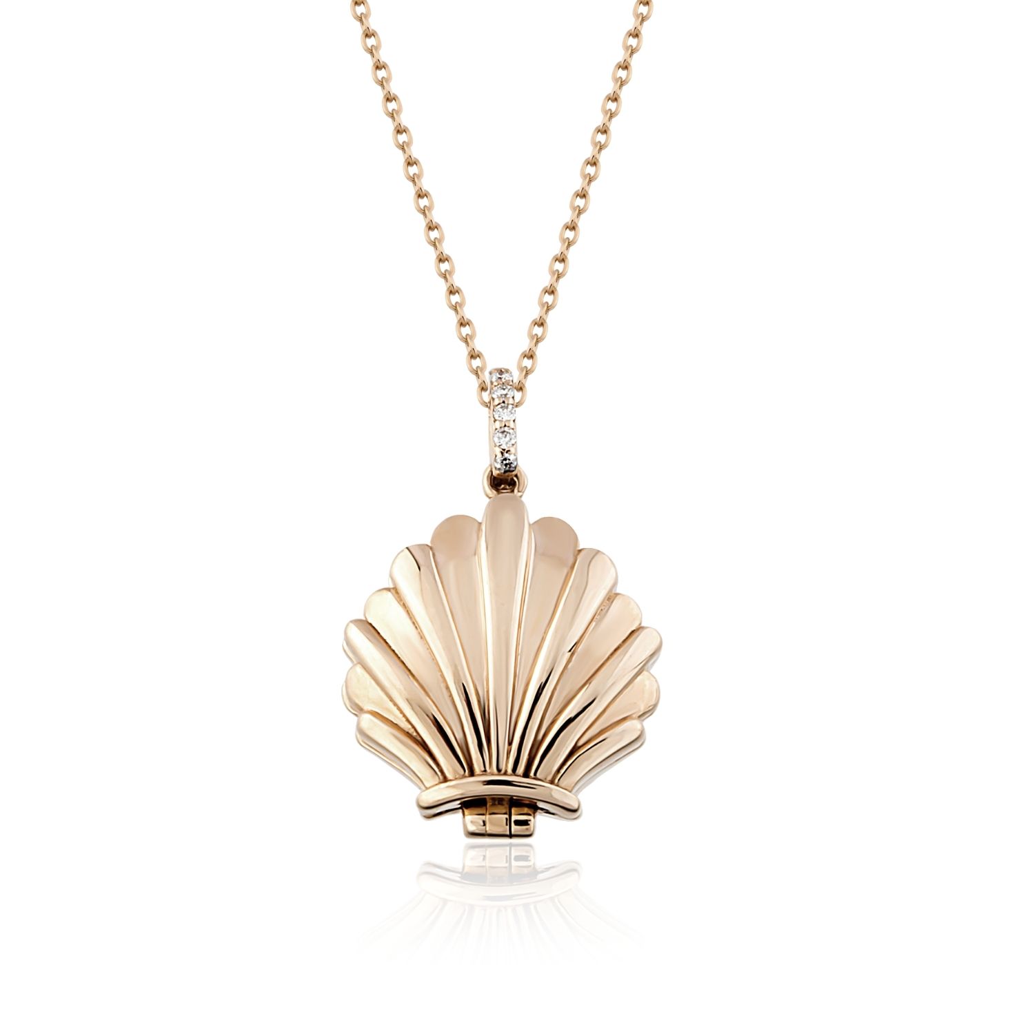 Women’s Rose Gold Shell Gold Locket Necklace With Diamond Melie Jewelry