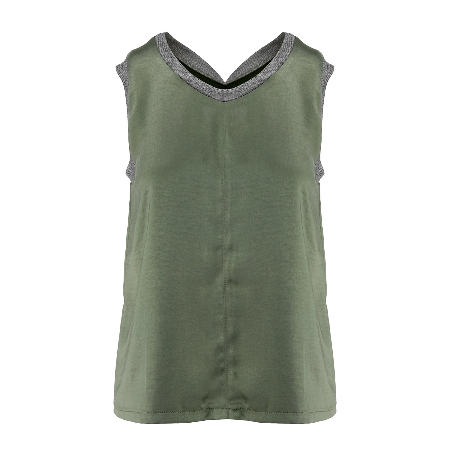 Women’s Green Reversible Olive Satin Top Large Silvia Serban