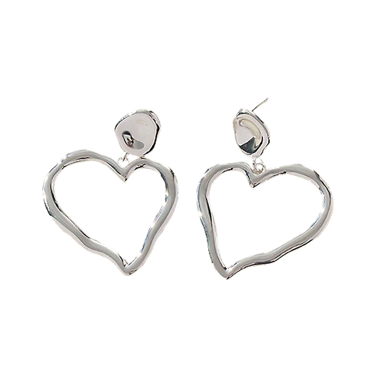 Ms. Donna Women's Heart Shaped Sterling Silver Chunky Earrings In Silver