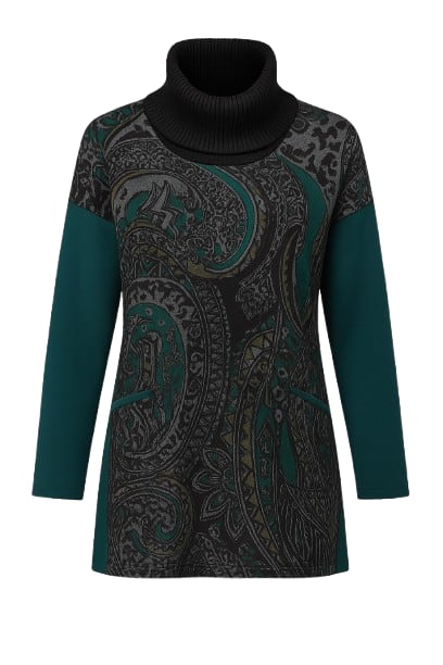 Conquista Women's Green Long Turtleneck Print Top In Green