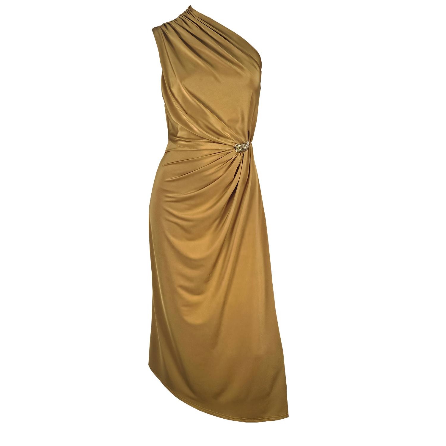 Women's Gold / Yellow Pewter Moon Ochre Gold One Shoulder Dress | Large | Me & Thee