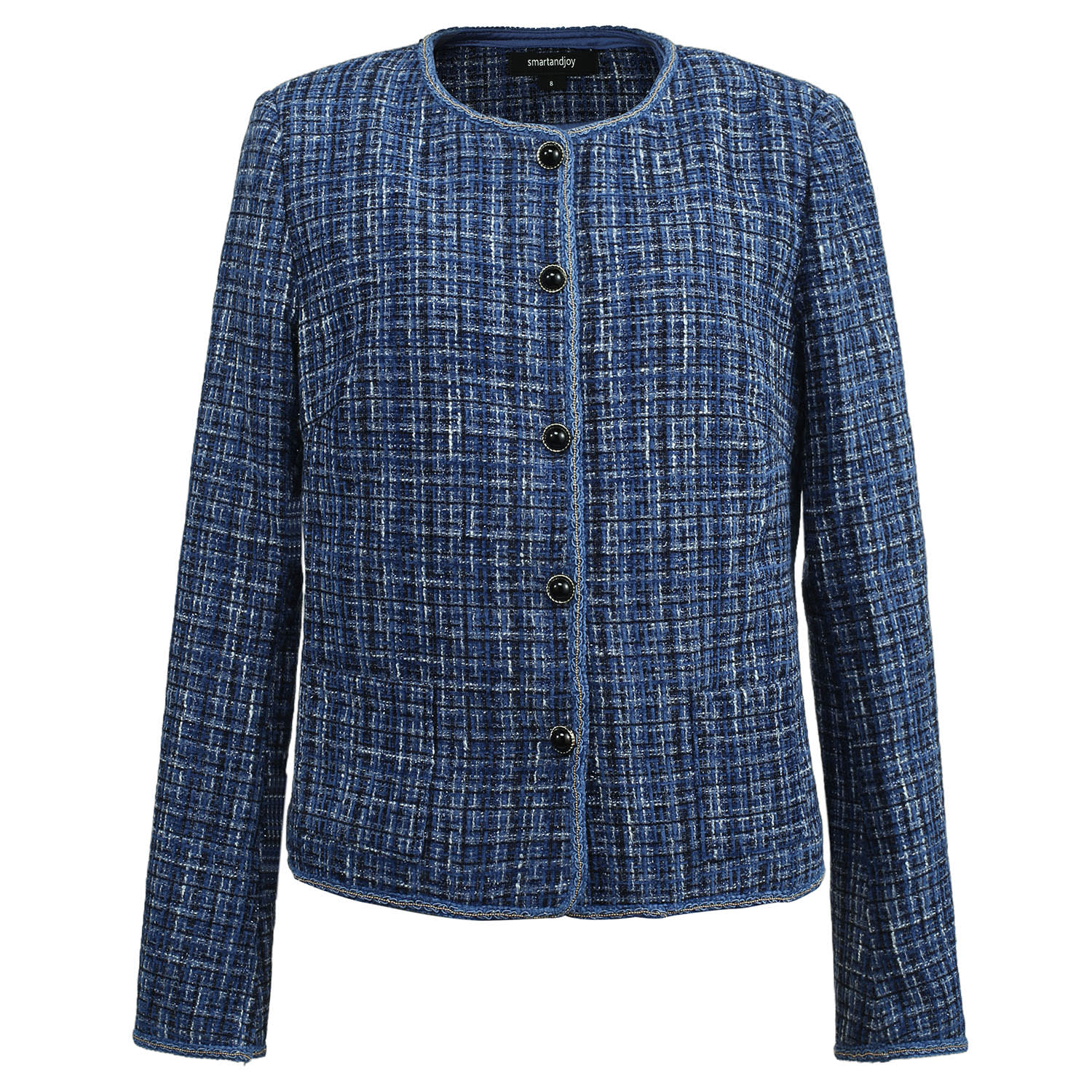 Smart And Joy Women's Tweed Round Neck Jacket - Blue In Blue