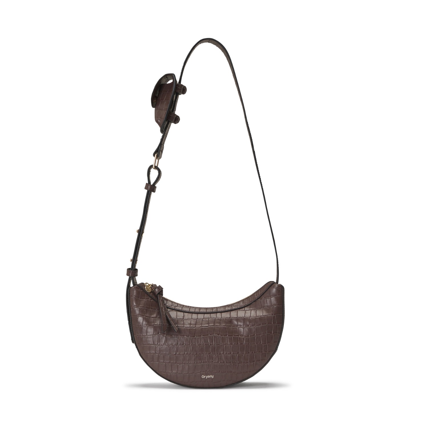 Oryany Rookie Crescent Croc Embossed Leather Crossbody Bag In Brown