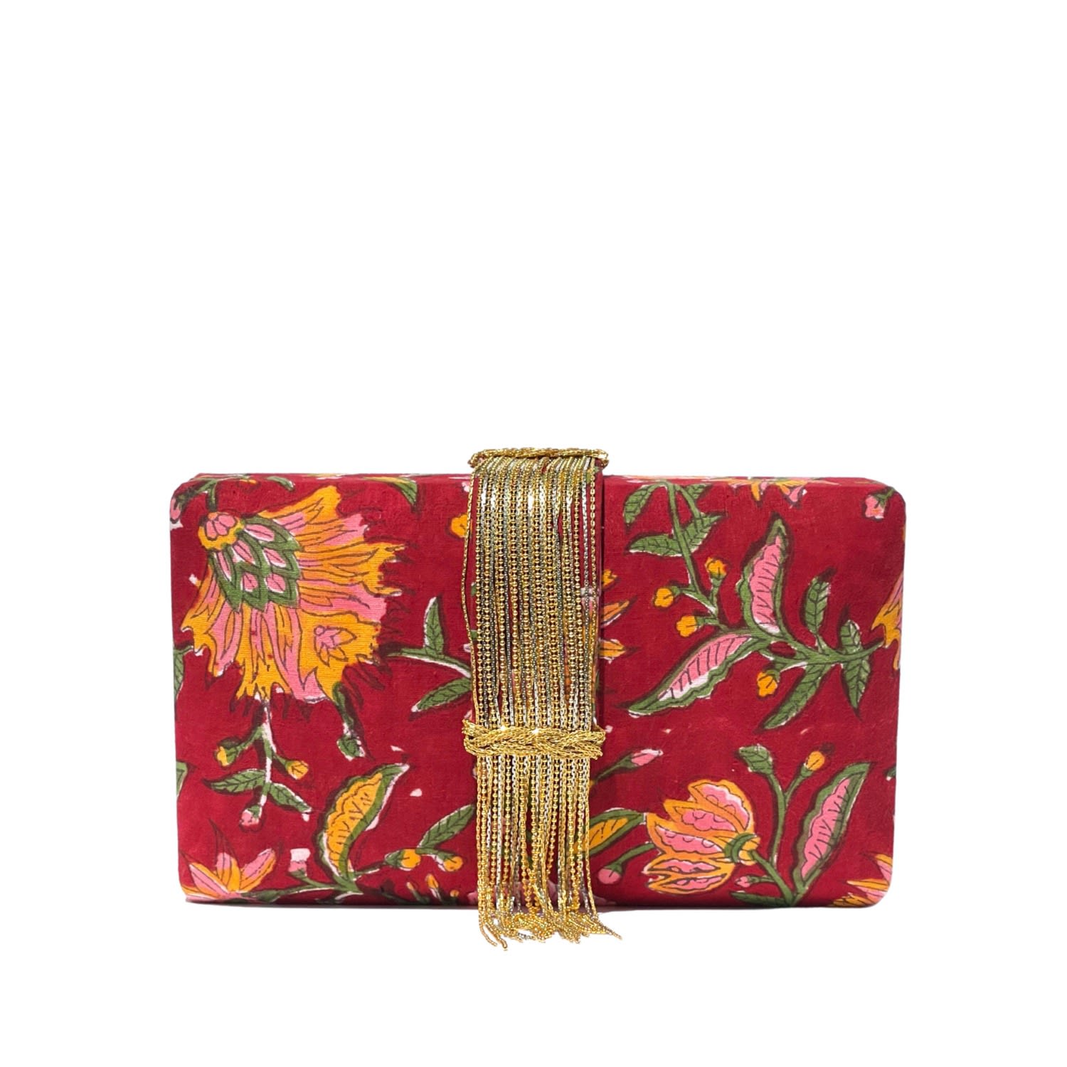 Women’s Red / Gold Hibiscus Fringe Clutch Simitri