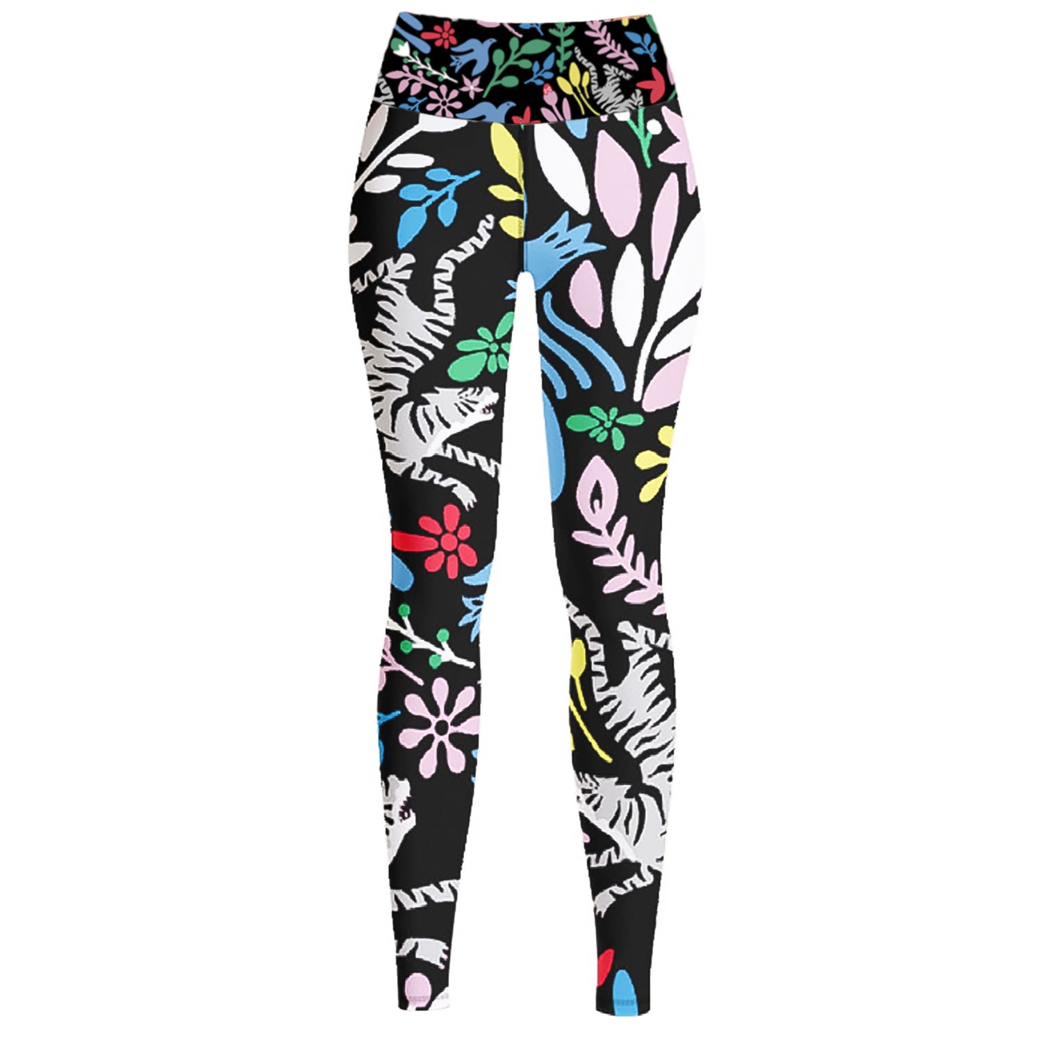Women's Black High Waist Yoga Leggings In Night Flowers | Extra Large | Jessie Zhao New York