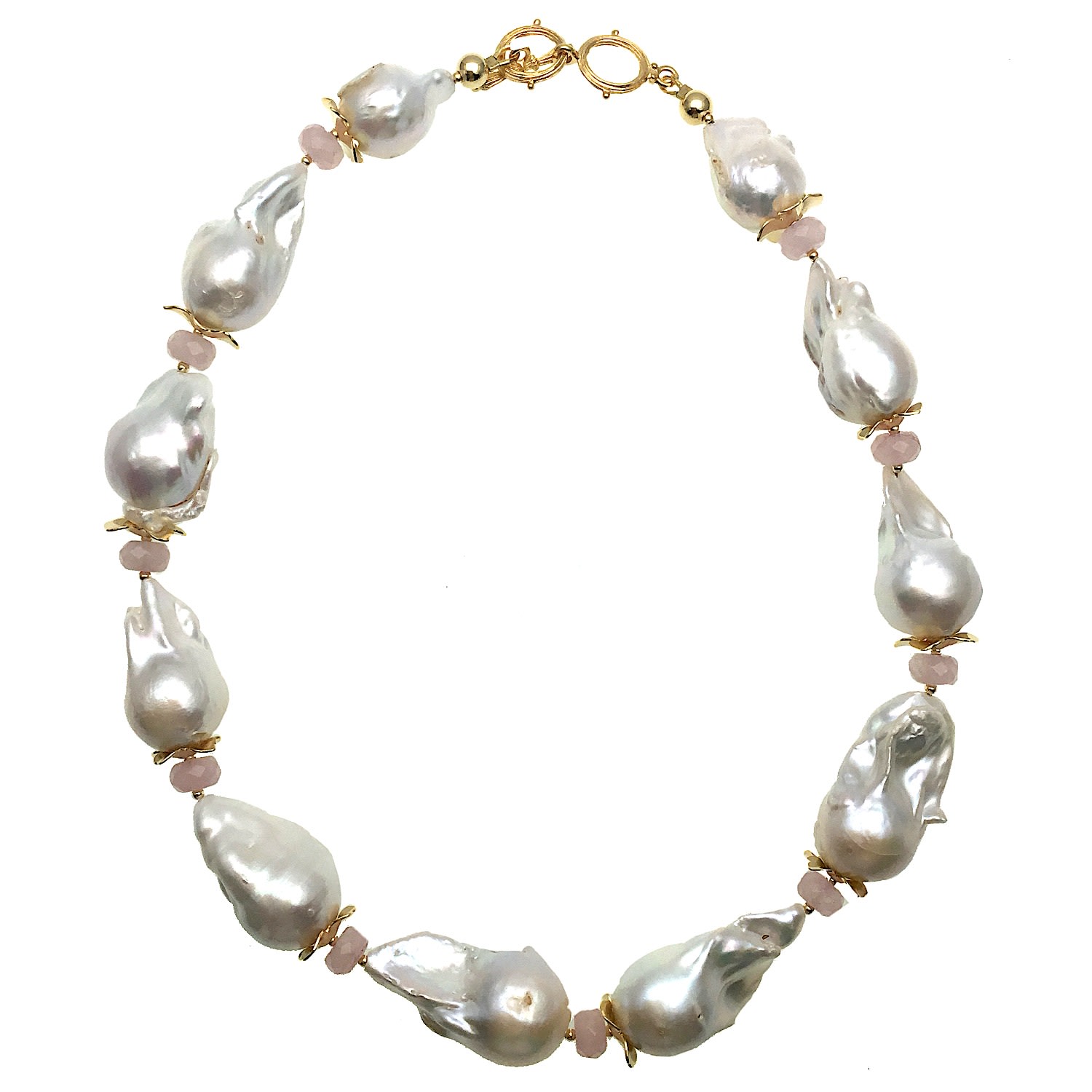 Farra Women's White / Pink Baroque Pearls With Rose Quartz Short Necklace In Multi