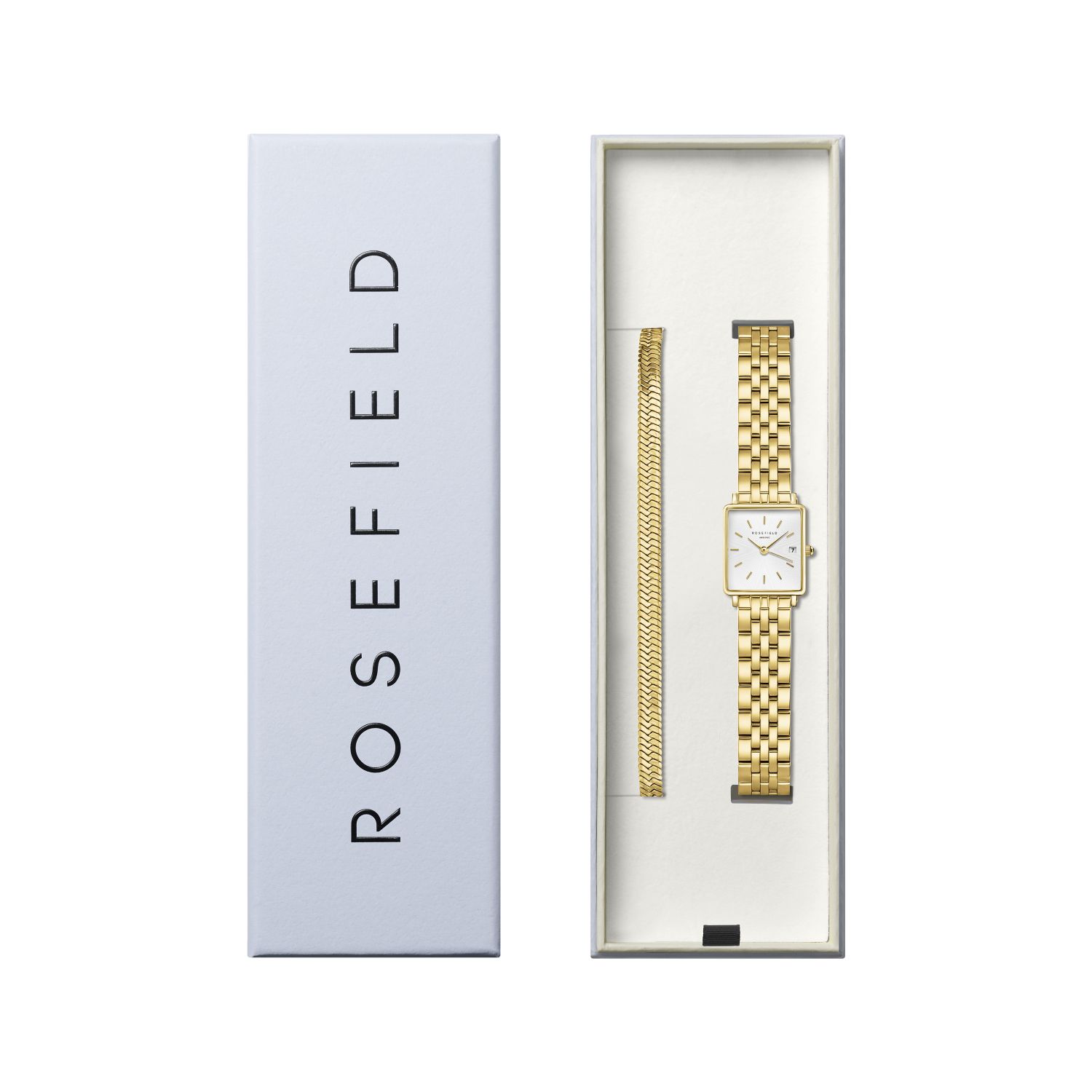 Rosefield Women's  Boxy Xs Gold Coloured Steel Watch + Snake Gold Bracelet