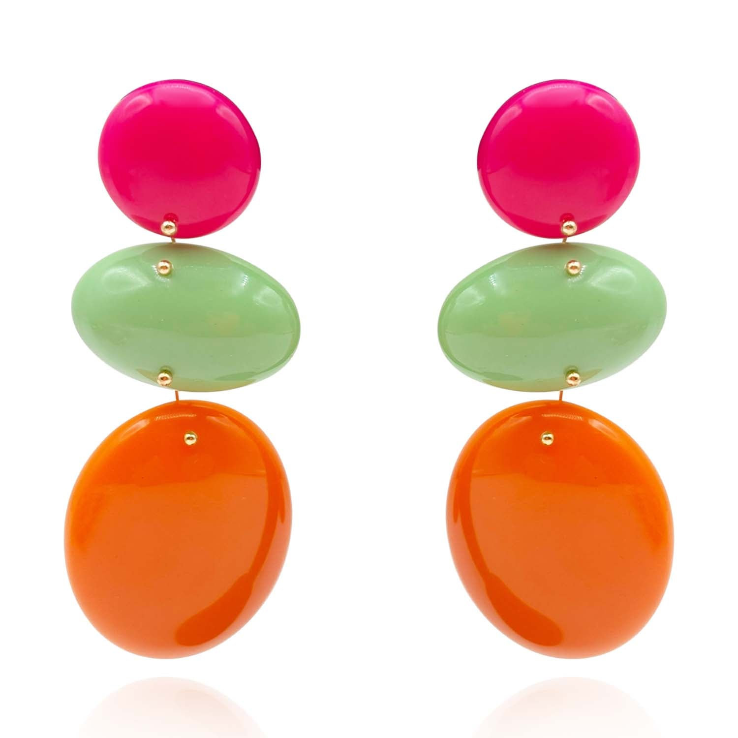 Michael Nash Jewelry Women's Green / Pink / Purple Triple Drop Resin Pink And Green And Orange Drop Earrings