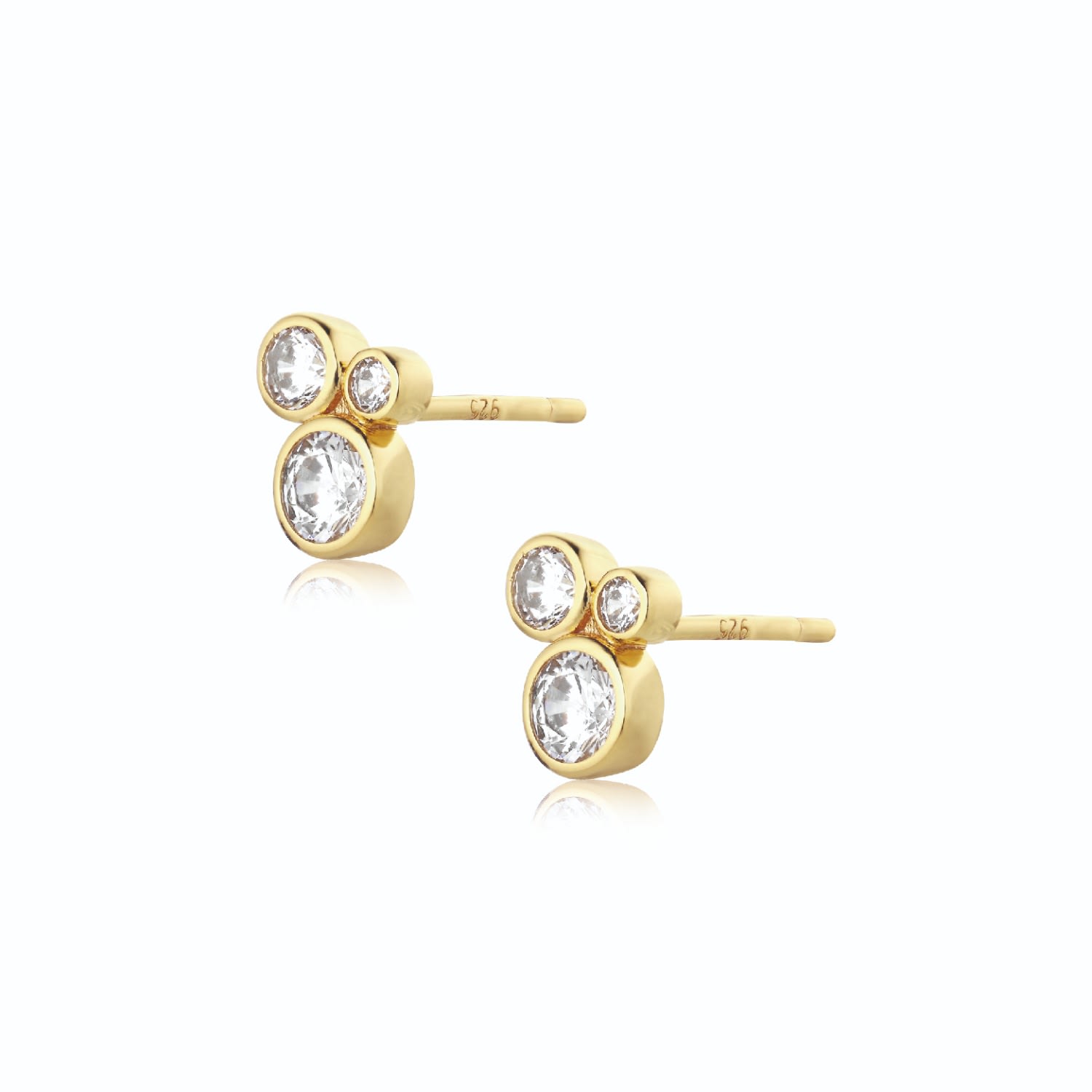 Women’s Gold Eclipse - Earstuds With Three Faceted Zirconia Alura Copenhagen Jewellery