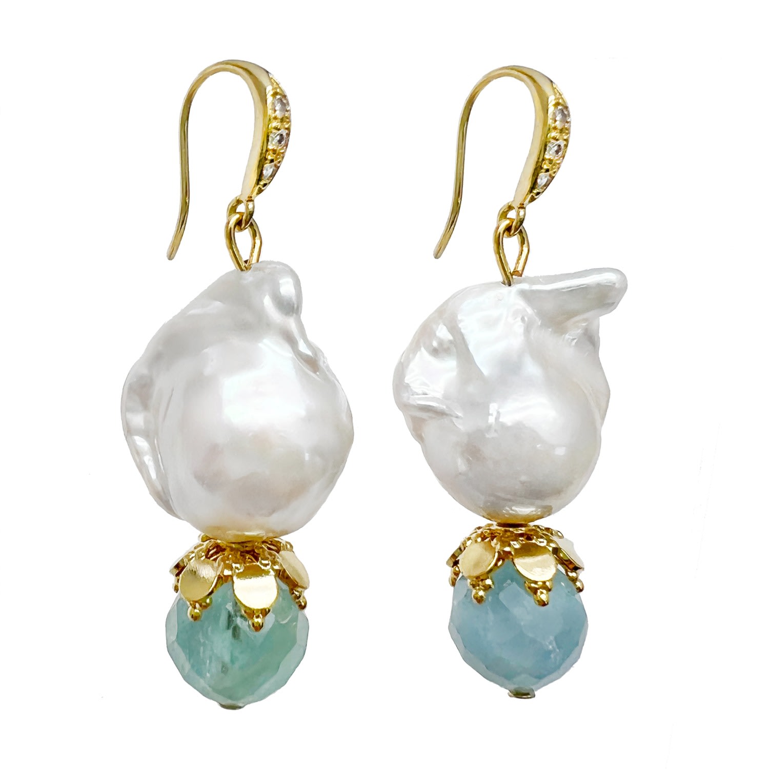 Women’s White Baroque Pearl With Aquamarine Dangle Earrings Farra