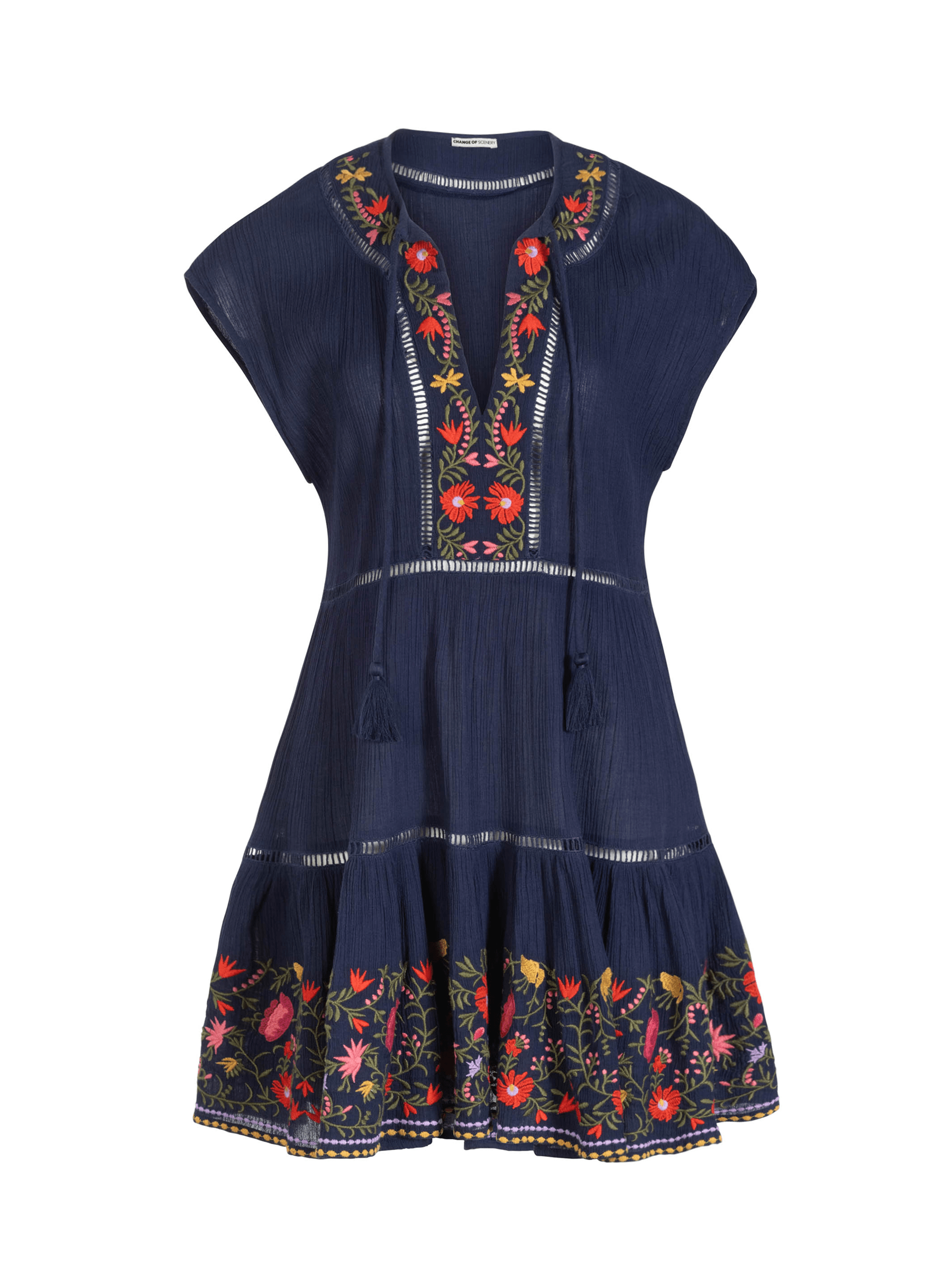 Change Of Scenery Women's Blue / Red Gari Dress In Gardenia Embroidery In Blue