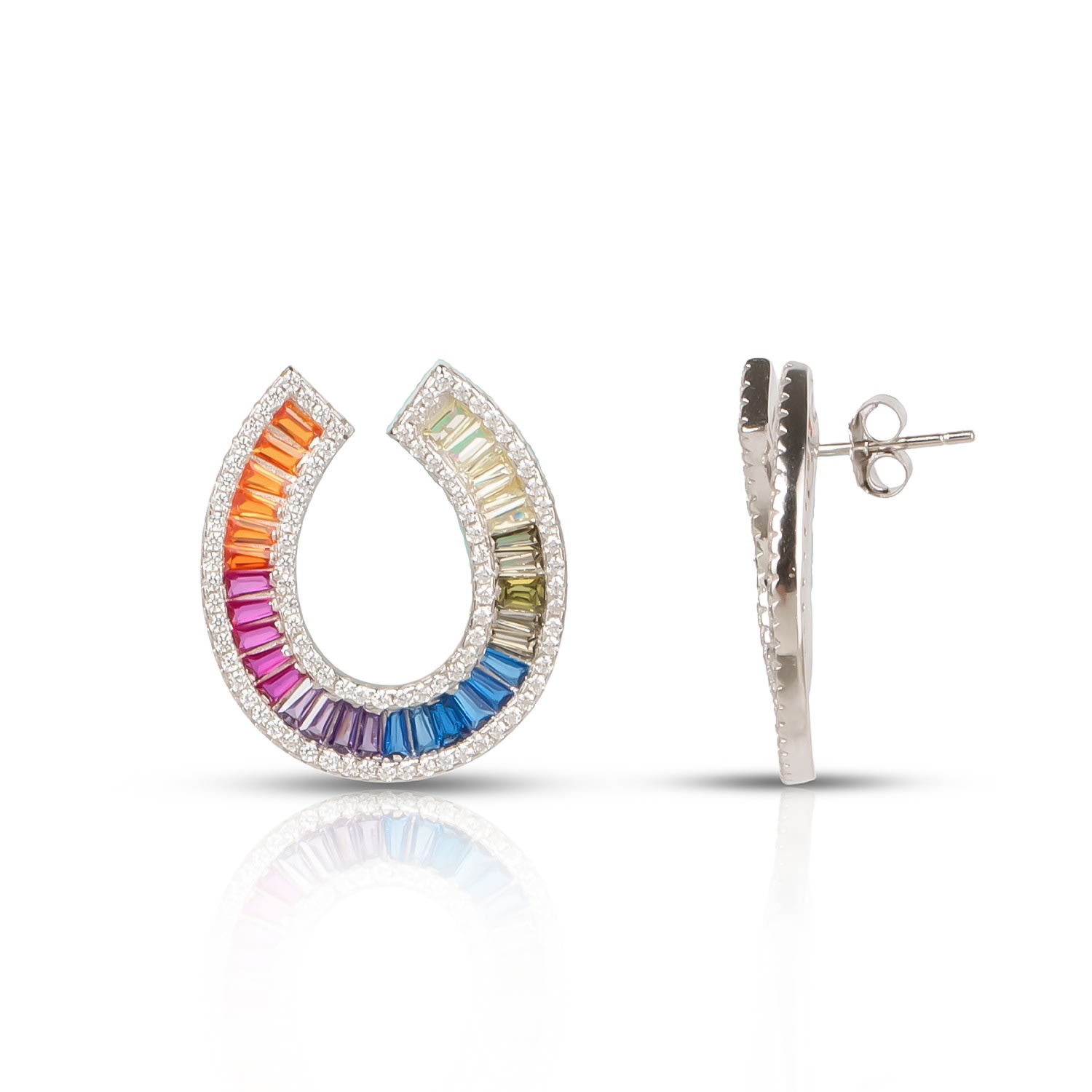 Women’s Silver Rainbow Baguette Stud Earring Ep Designs