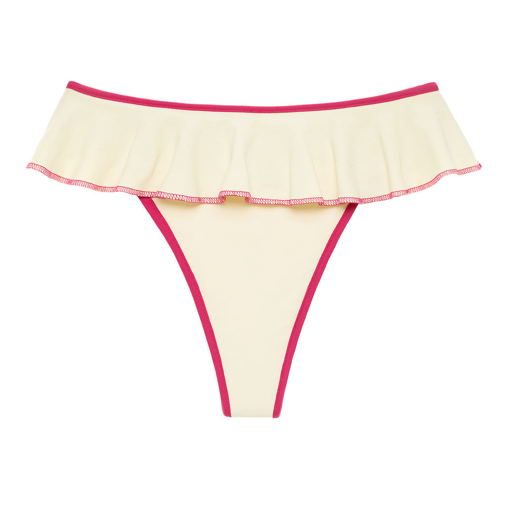 Montce Swim Women's Neutrals Cream Raspberry Binded Tamarindo Ruffle Bikini Bottom In White