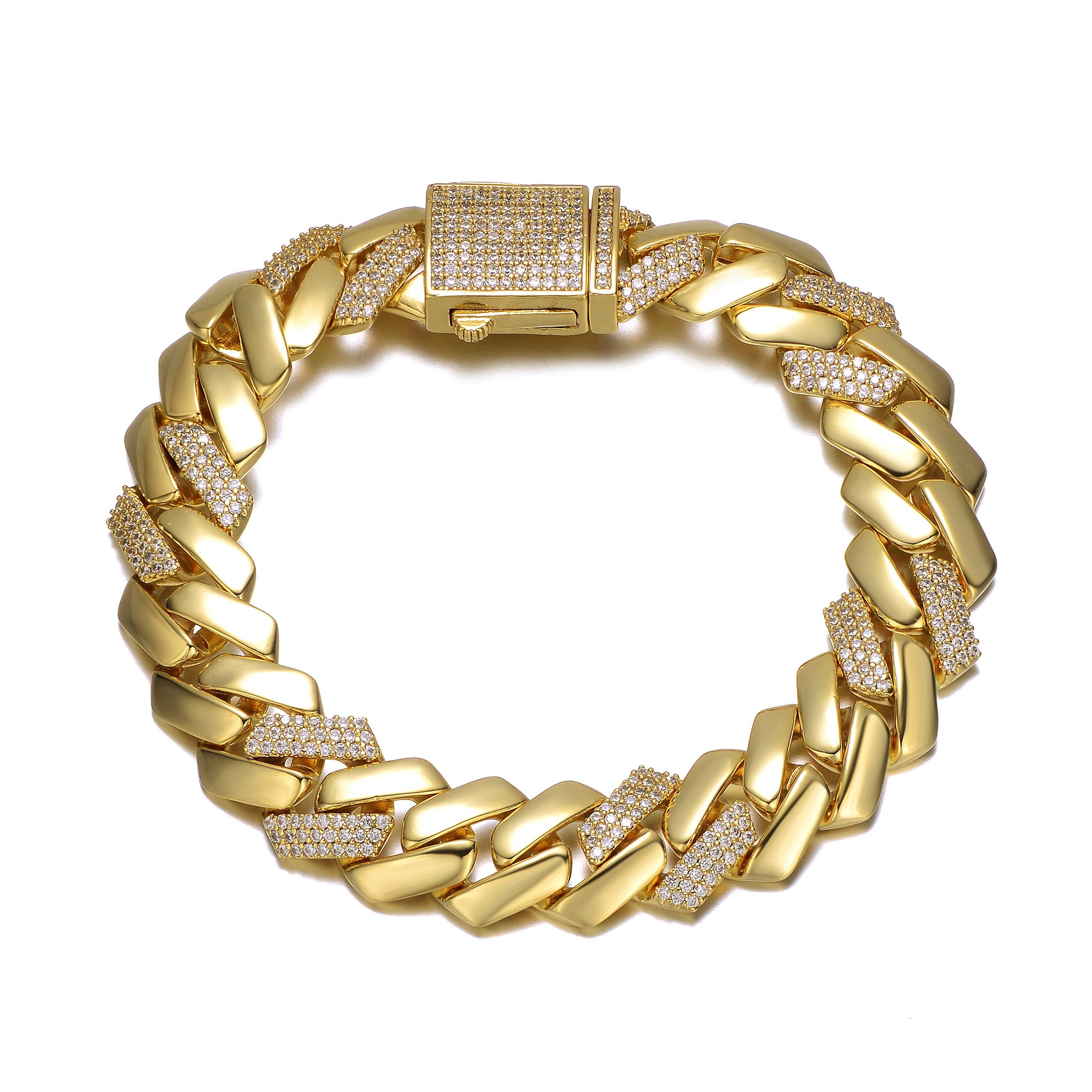 Genevive Jewelry Women's Yellow Gold Plated Cubic Zirconia Miami Cuban Curb Link Bracelet In Gold