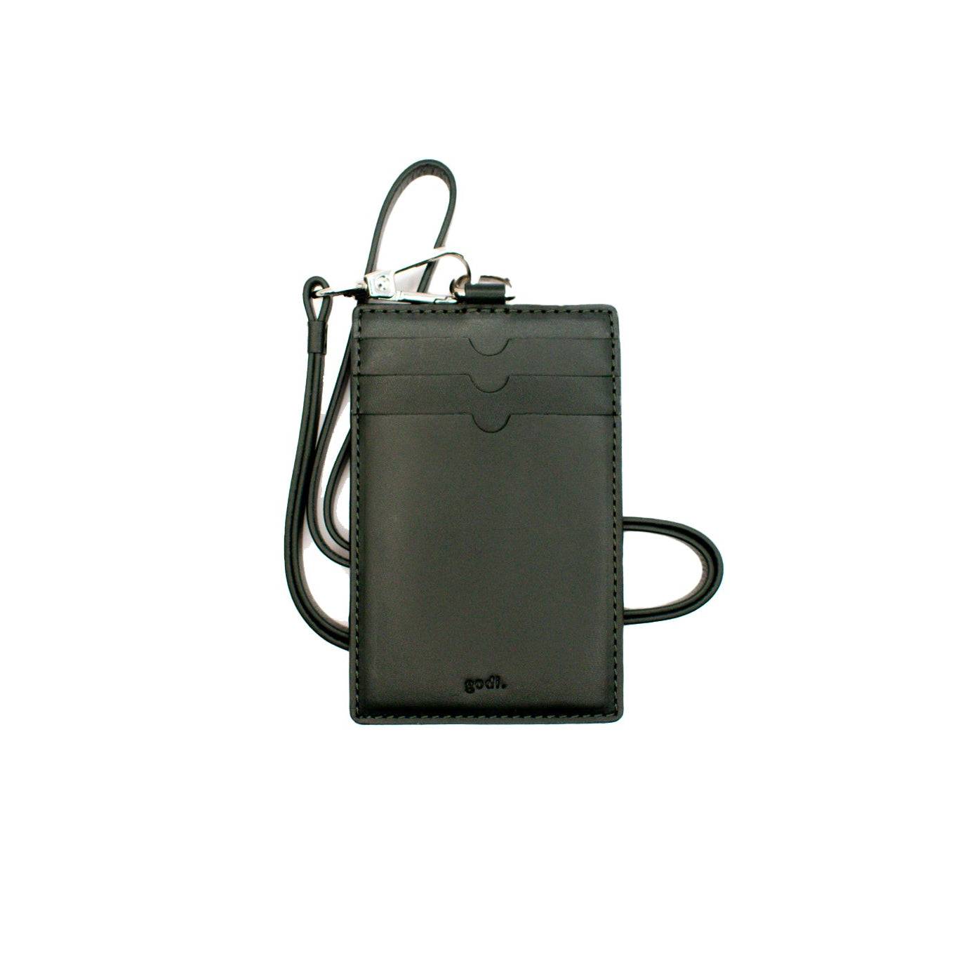 Men's Handmade Leather Strap Lanyard Cardholder In Dark Green - Double Sided Id And Travel Wallet | One Size | Godi.