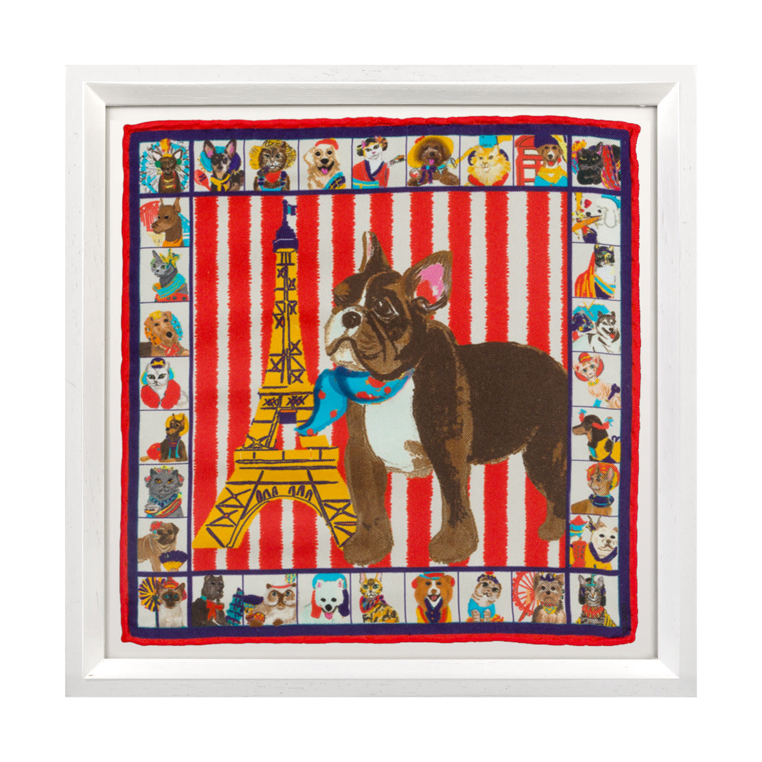 Un Poco French Bulldog White Framed Scarf