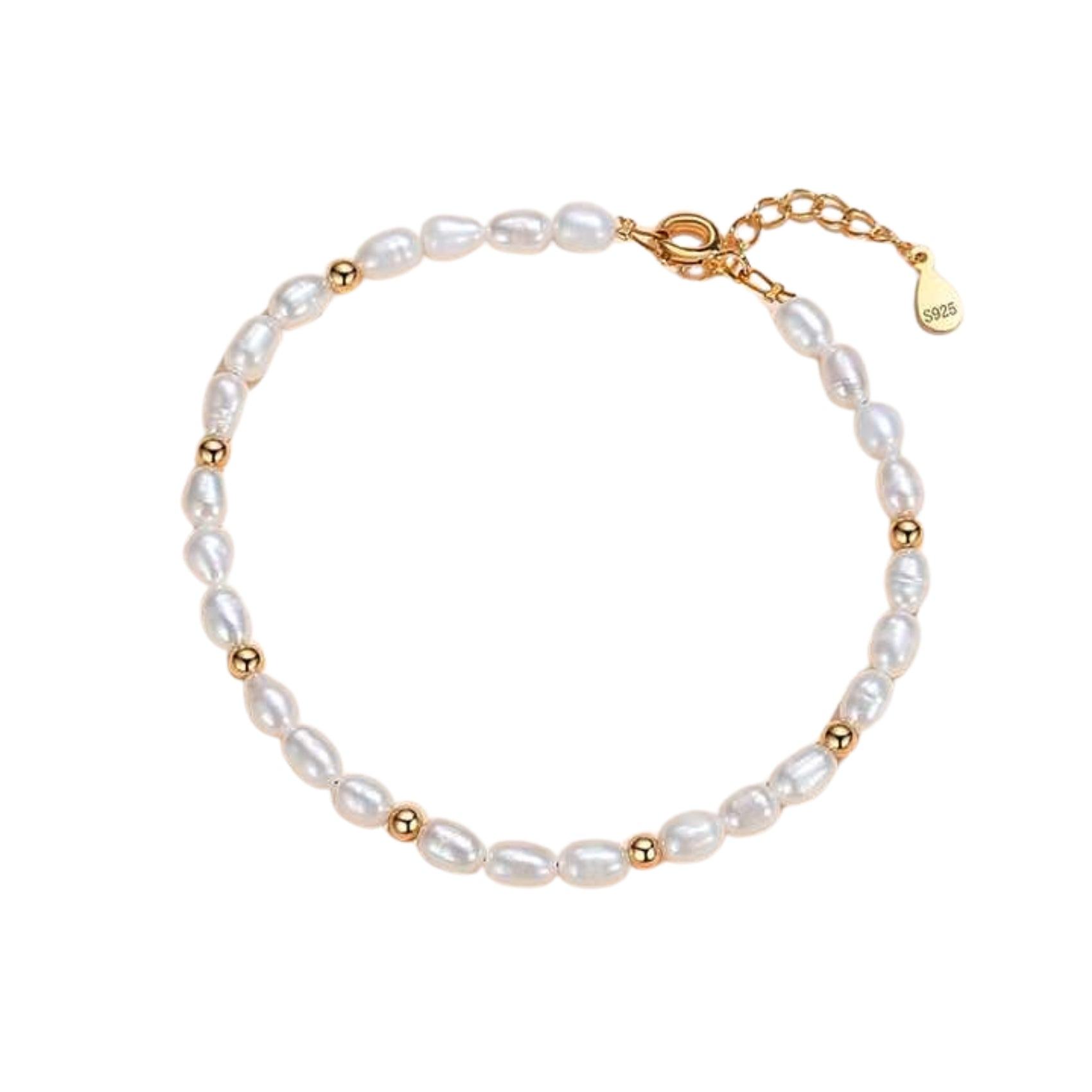 Nazzar Women's Gold / White Pearl Beaded Gold Bracelet