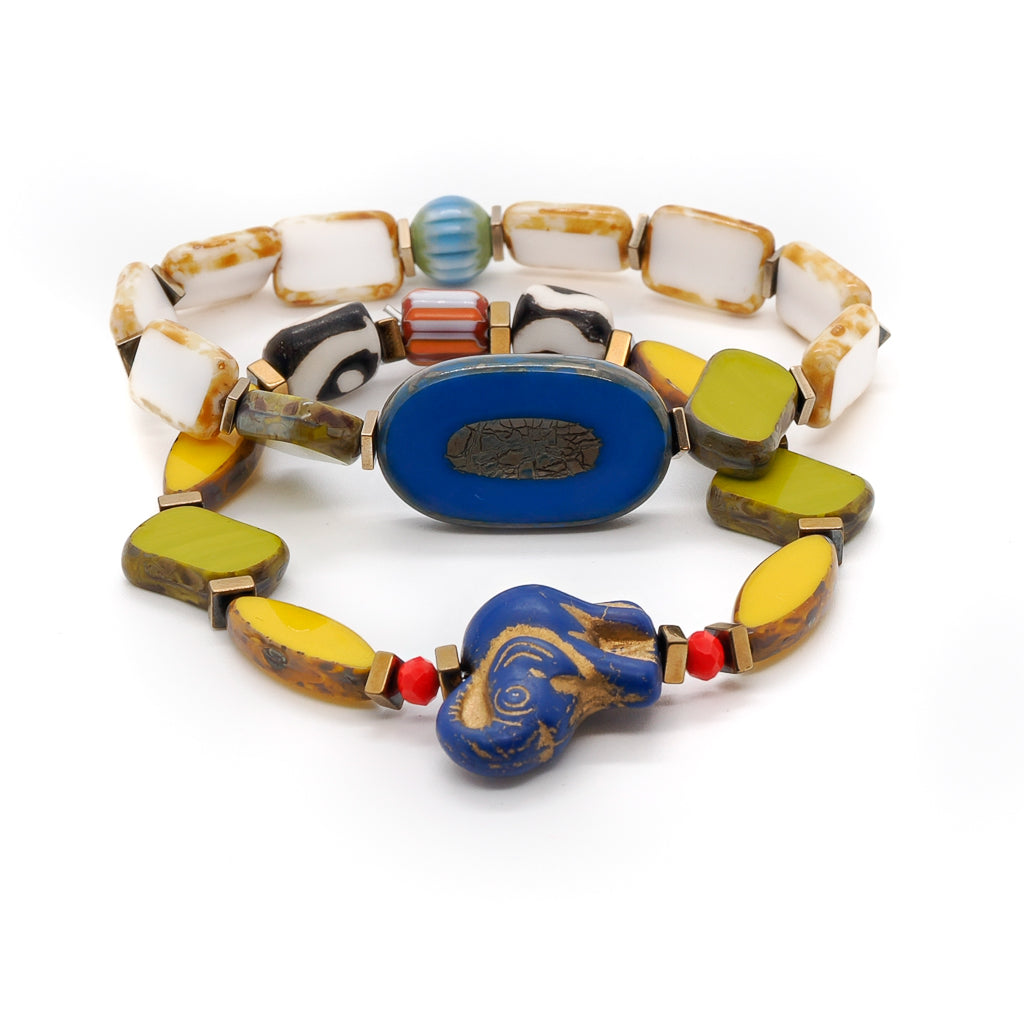 Women’s Green / Blue / Yellow Cheerful Elephant Bracelet Set Ebru Jewelry