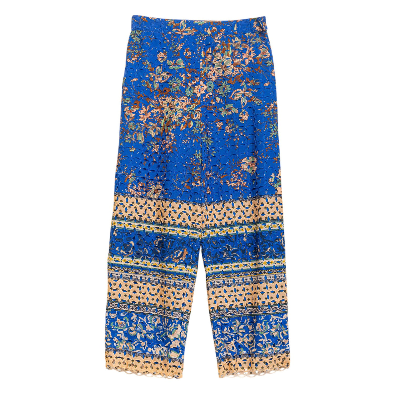Niza Women's Blue Wide Perforated Cotton Trousers Manila