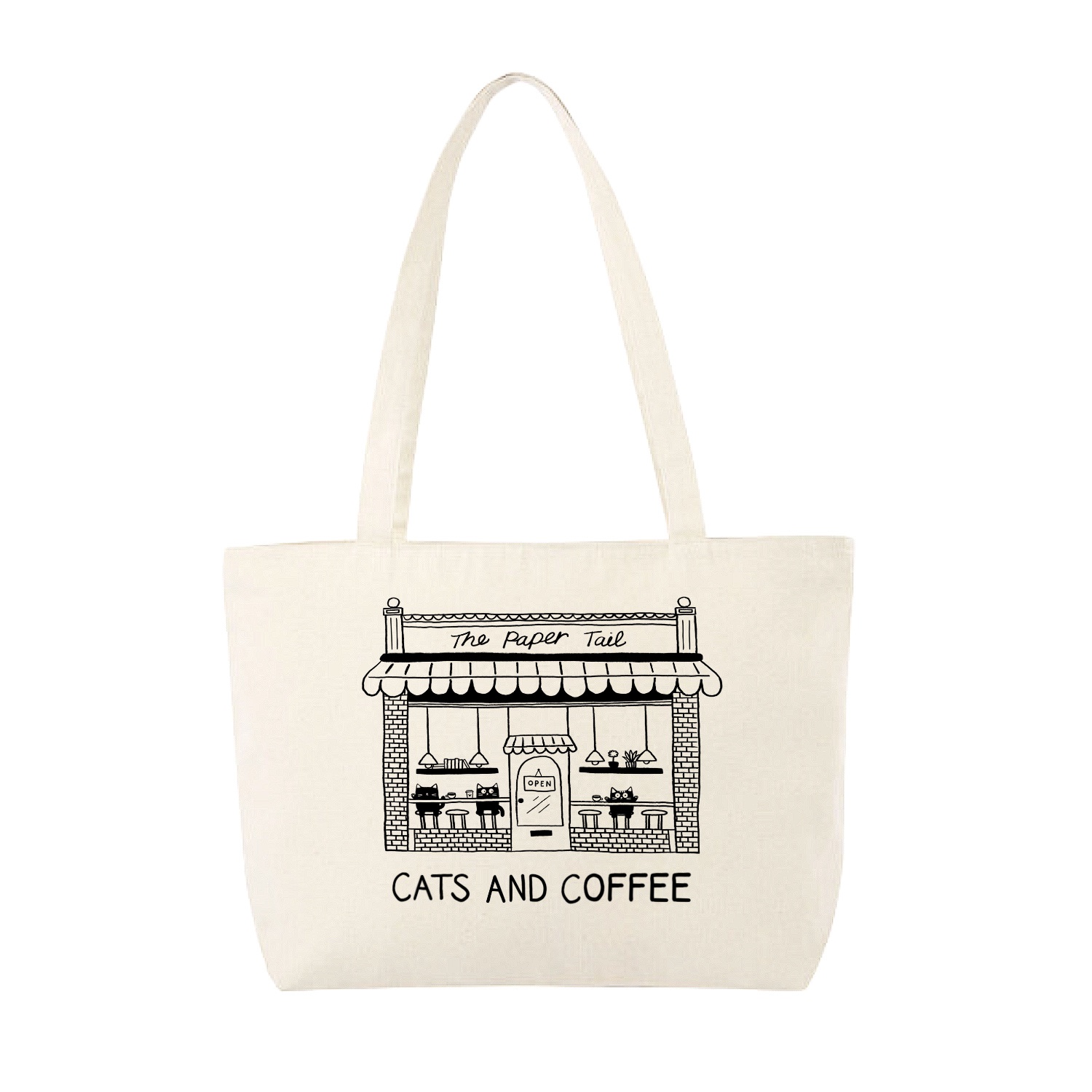 The Paper Tail Women's Black / Neutrals Cats And Coffee Tote Bag In Black