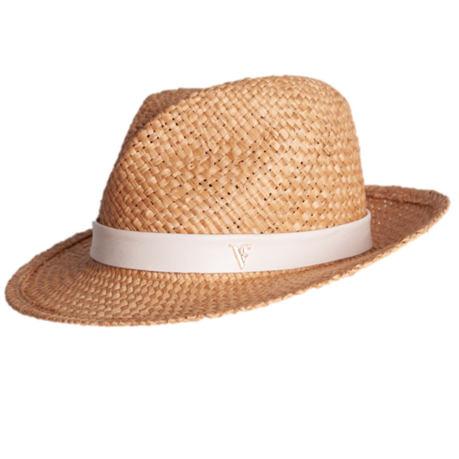 Women’s Neutrals / White Natural Straw Trilby With Ivory Nappa Leather Band Medium Victoria Charles Headpieces