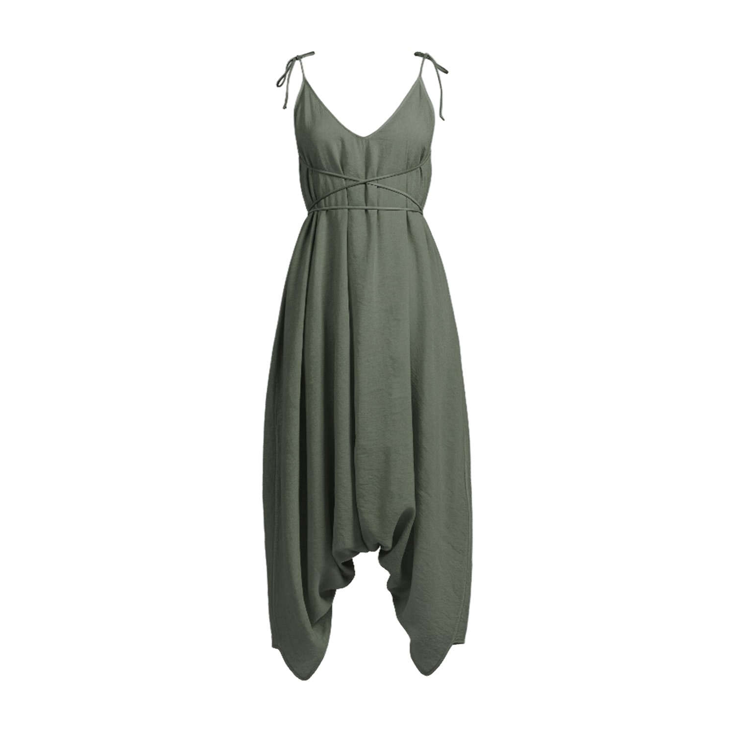 Zhenabia Women's Baris Jumpsuit - Khaki Green - Boho Goddess Jumpsuit In Green