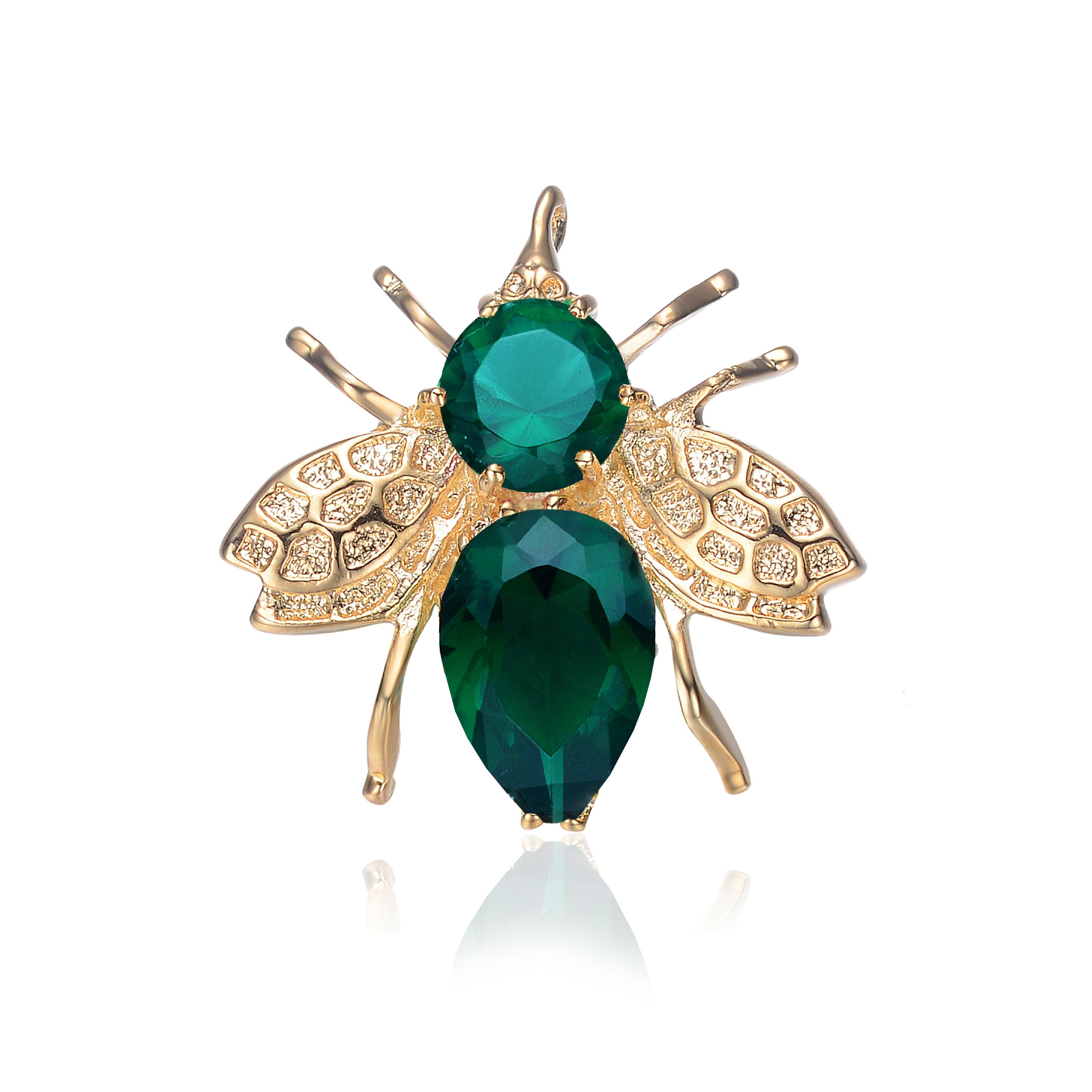 Genevive Jewelry Women's Gold / Green / White Emerald Cubic Zirconia Sterling Silver Gold Plated Bee Pin In Multi