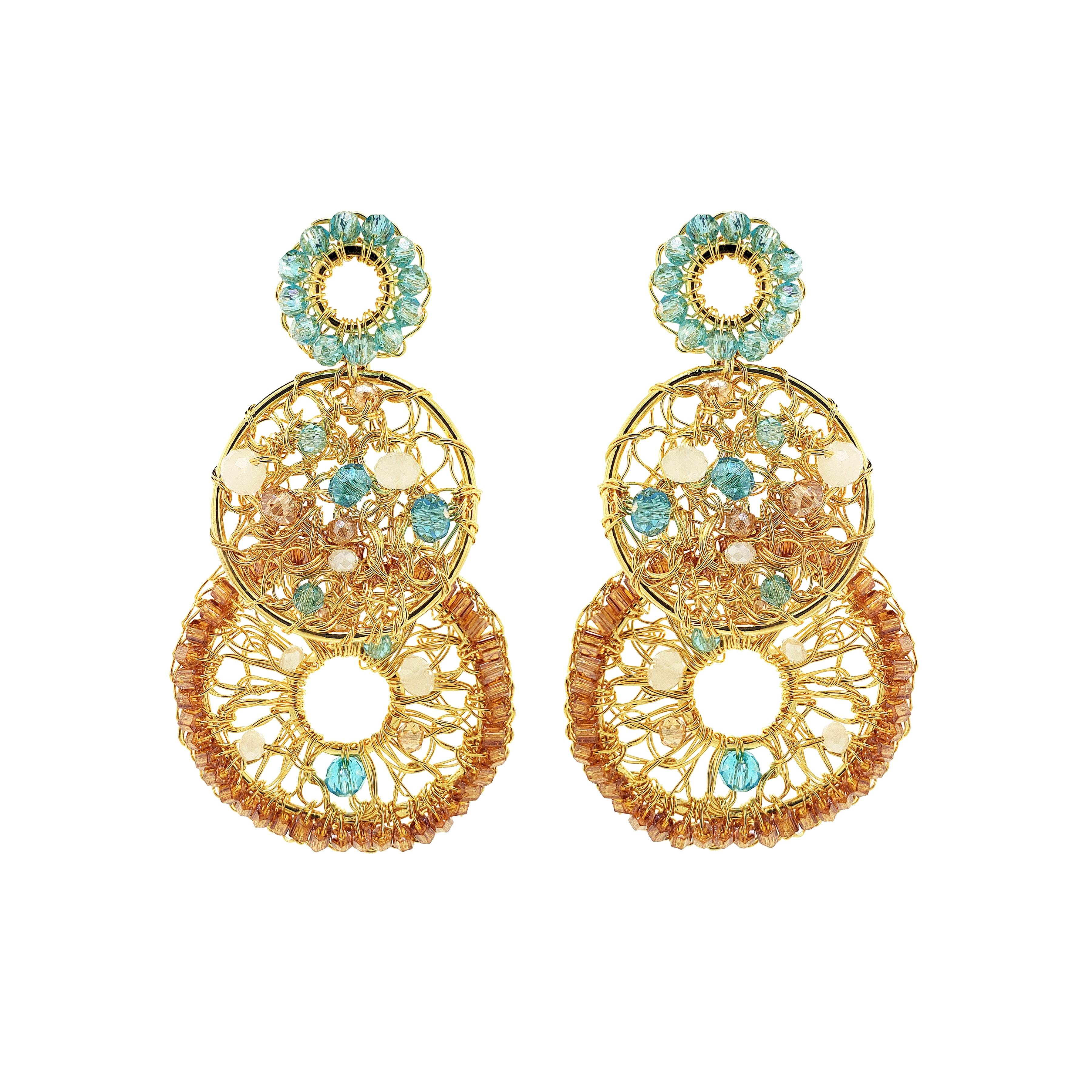 Lavish By Tricia Milaneze Women's Neutrals / Gold / Blue Seafoam Blue Mix Moira Trio Handmade Earrings