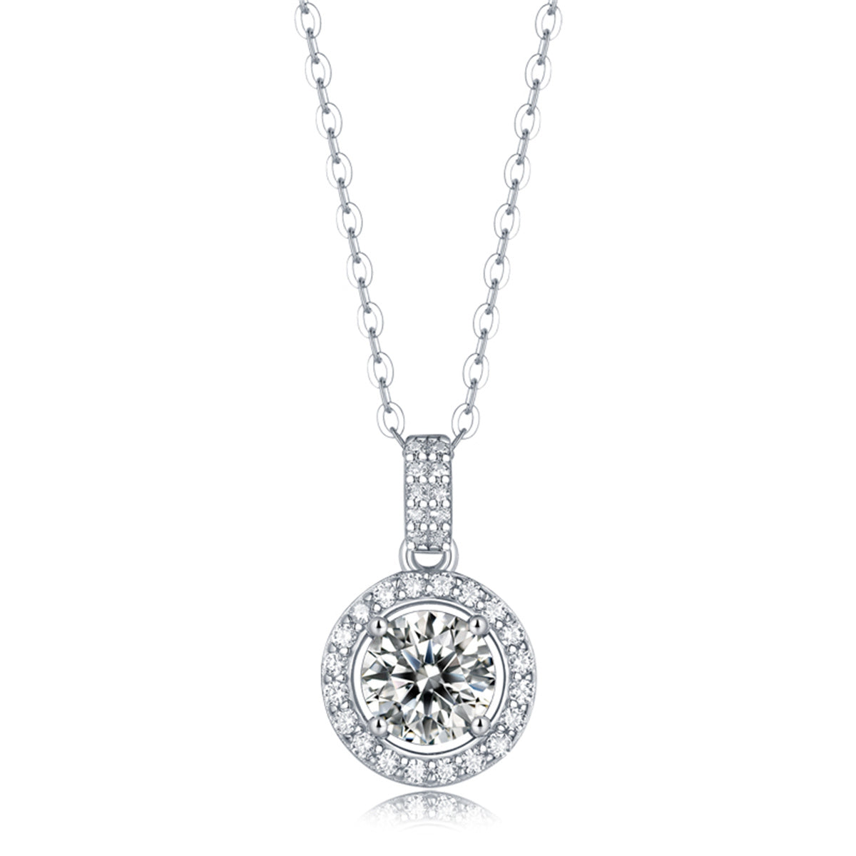 Women’s Stella Valentino Sterling Silver White Gold Plated With Lab Created Moissanite Halo Cluster Drop Pendant Necklace Genevive Jewelry