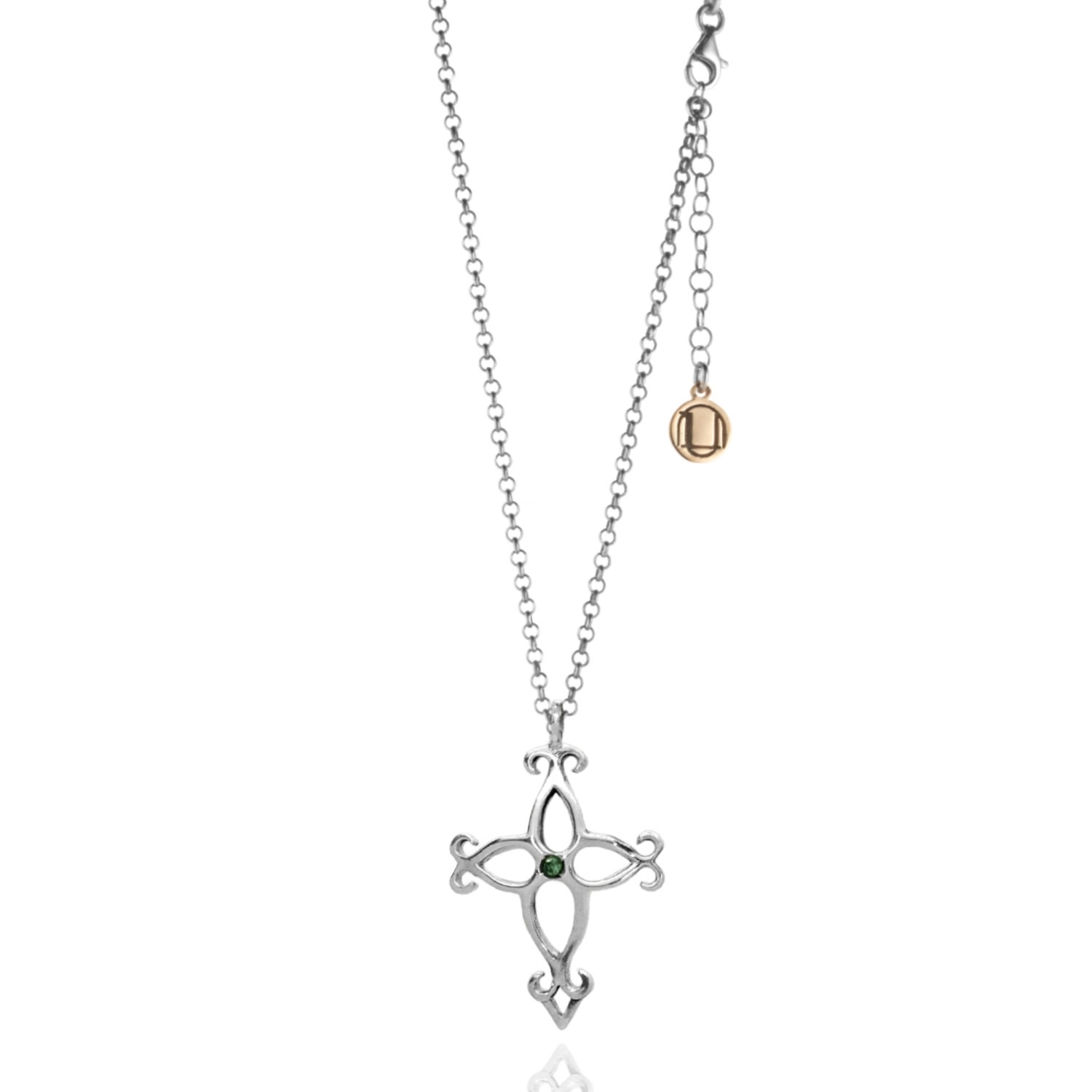 Unaloe Women's Green Soul Cross Silver Necklace With Emerald