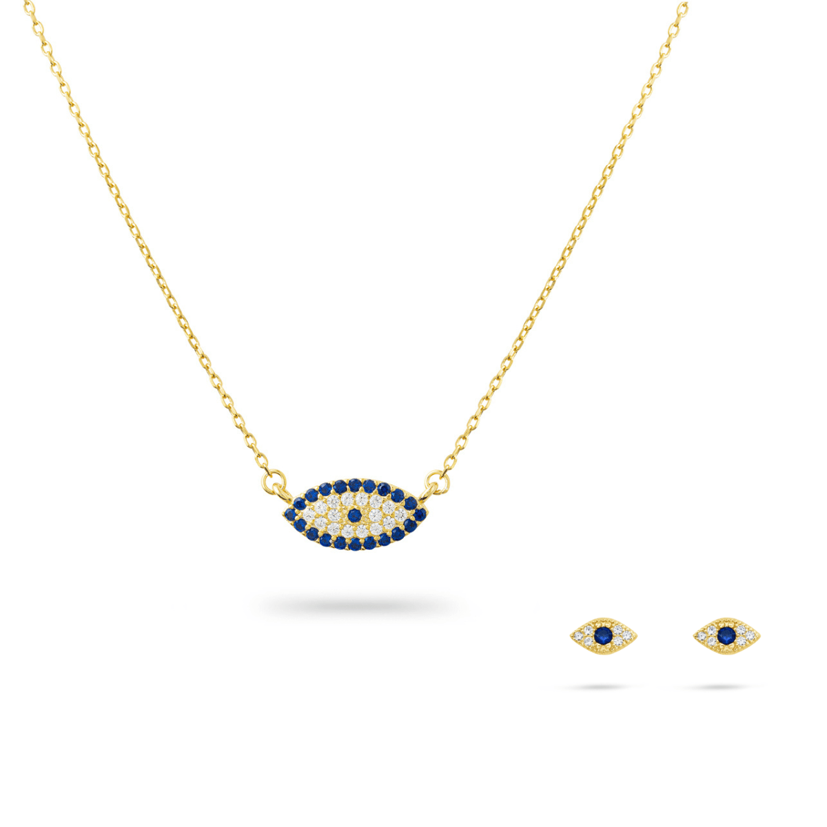 Gold Trip Women's Gold / Blue Blue Lucky Evil Eye Necklace & Earrings Set In Gold