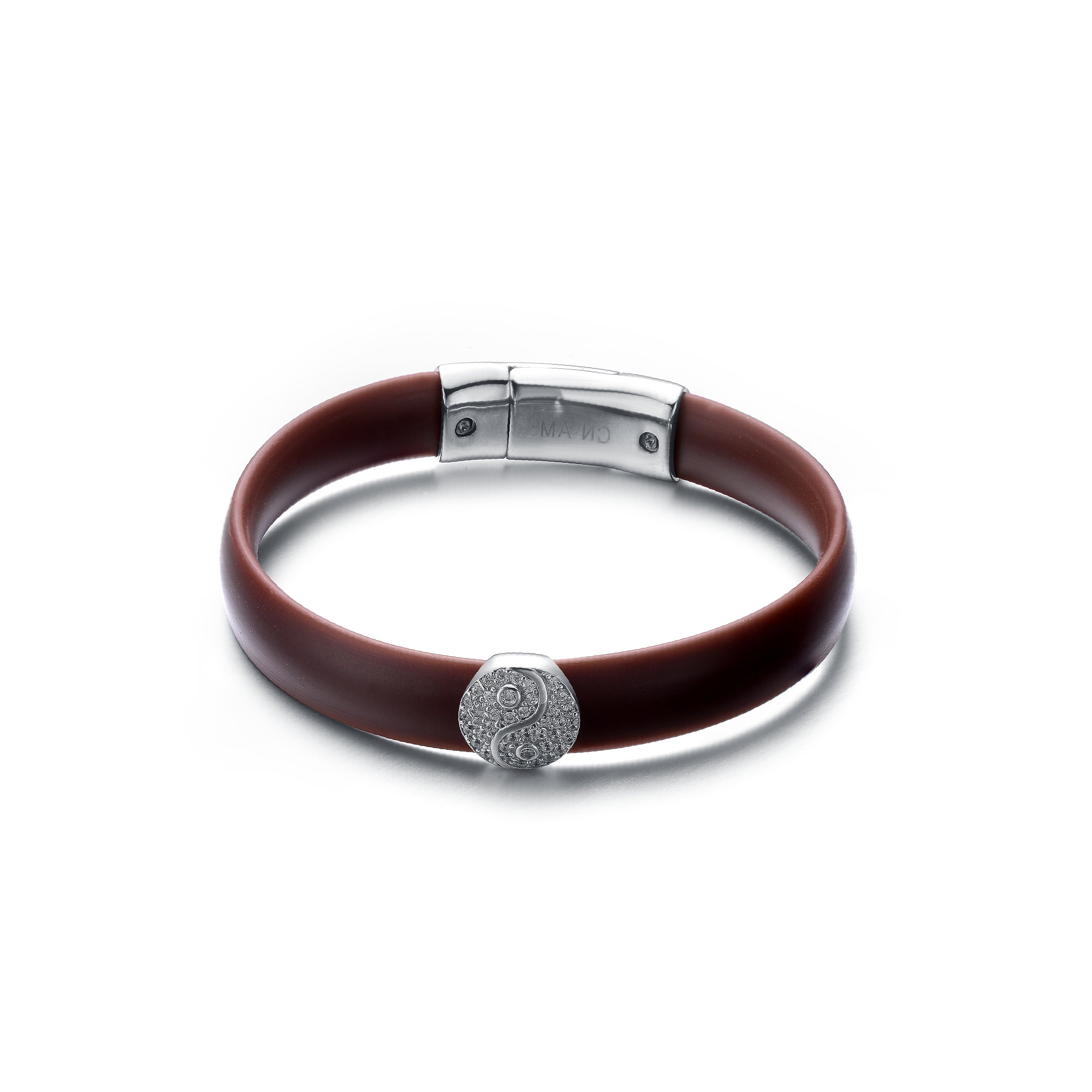 Genevive Jewelry Women's White / Brown Rachel Glauber White Gold Plated Brown Rubber Bracelet In Multi