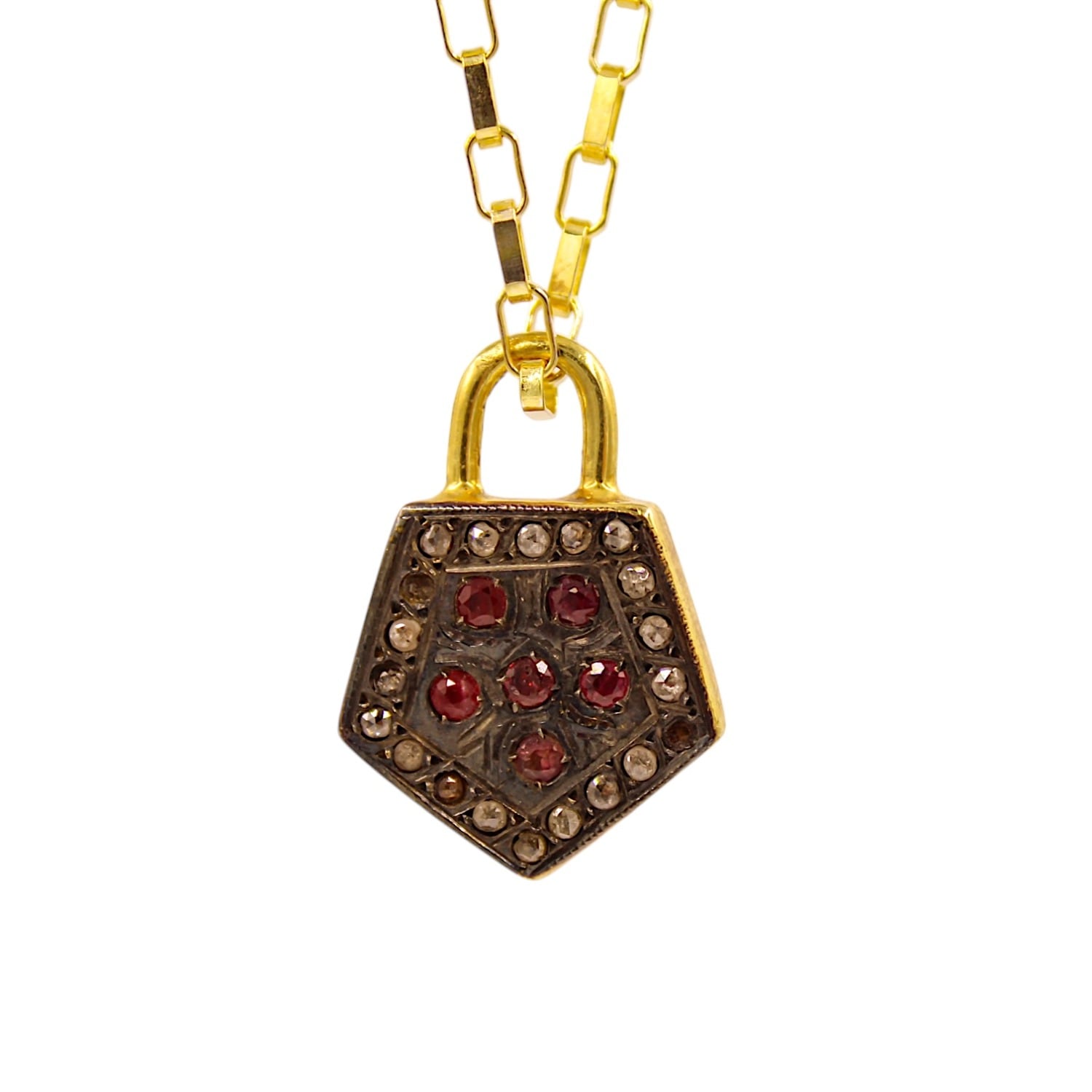 1610istanbul Women's Gold Grand Bazaar Diamond Padlock Necklace