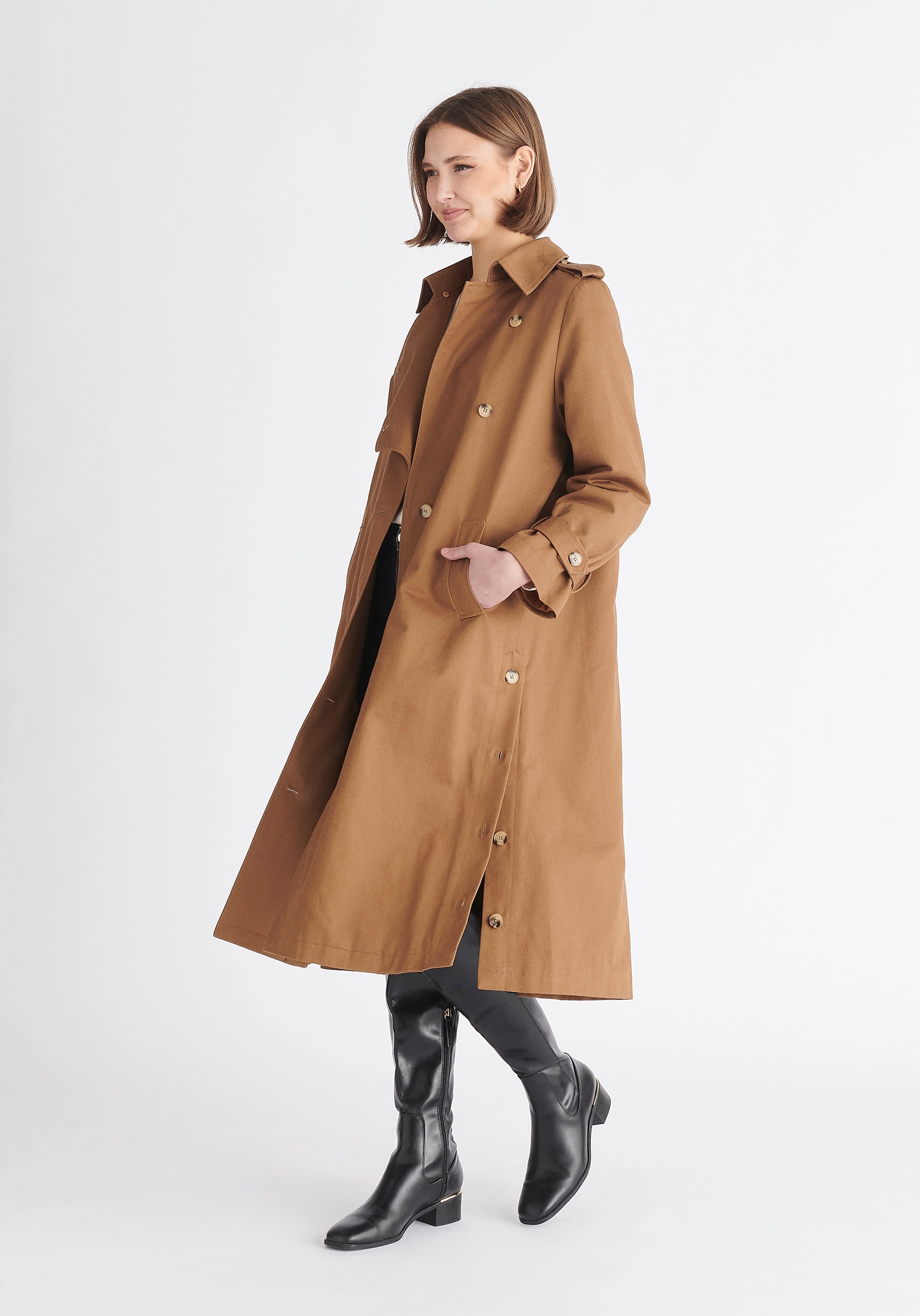 FAUX FUR COLLAR COAT - CAMEL