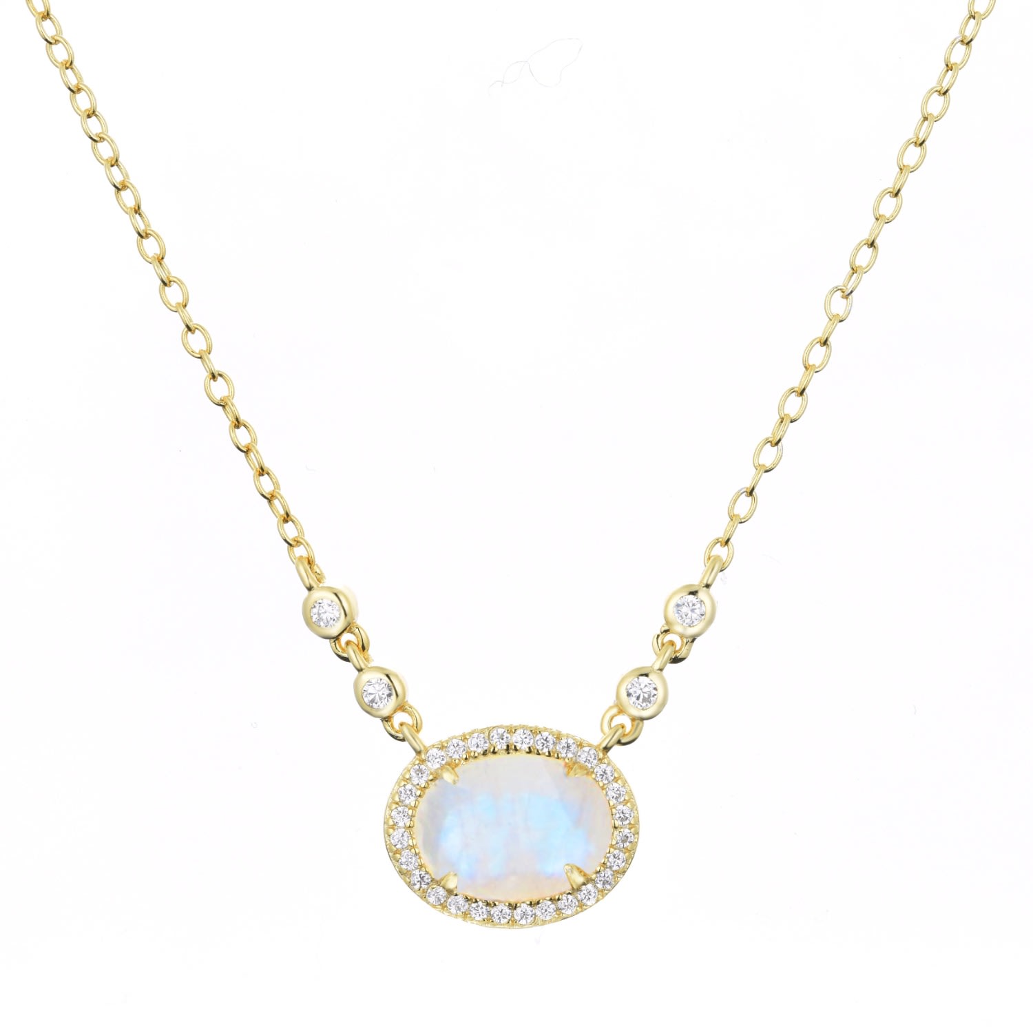 Kamaria Women's Gold Aura Rainbow Moonstone Drop Necklace In Gold