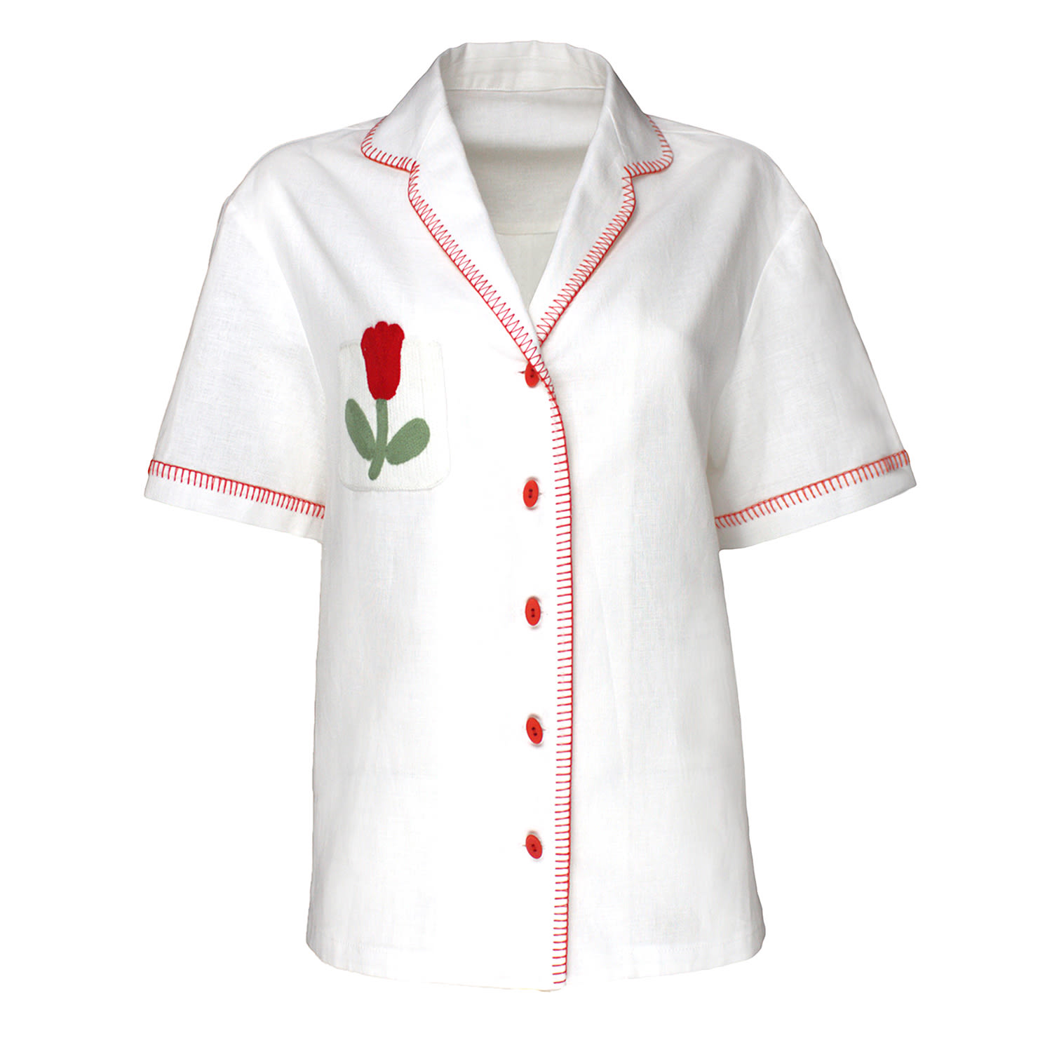 Lalipop Design Women's Red / White Unique White Linen Shirt And Red Crop Top Set In White/red