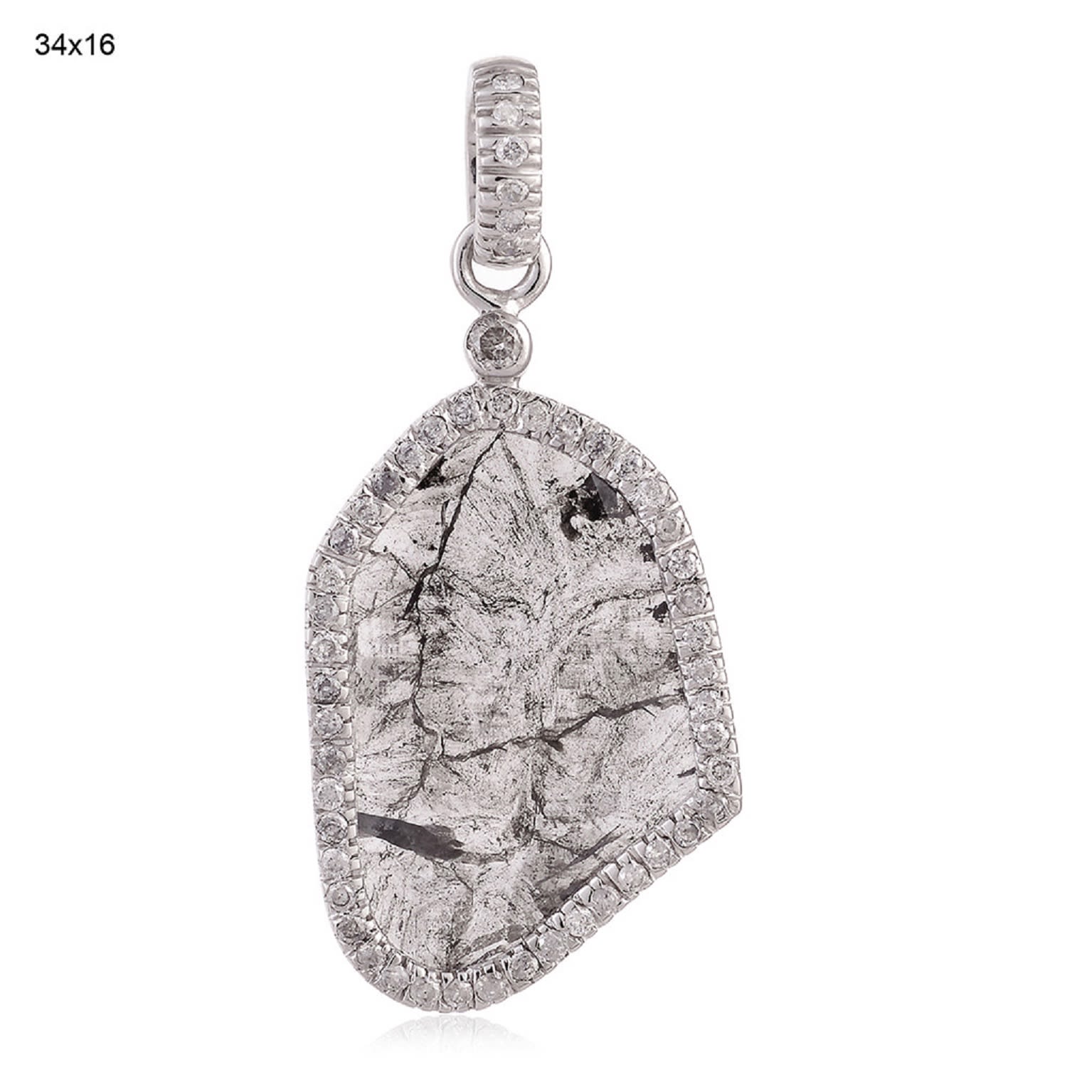 Women's Brown / White 18K White Gold Slice Diamond & Pave Diamond Pendant | Artisan
