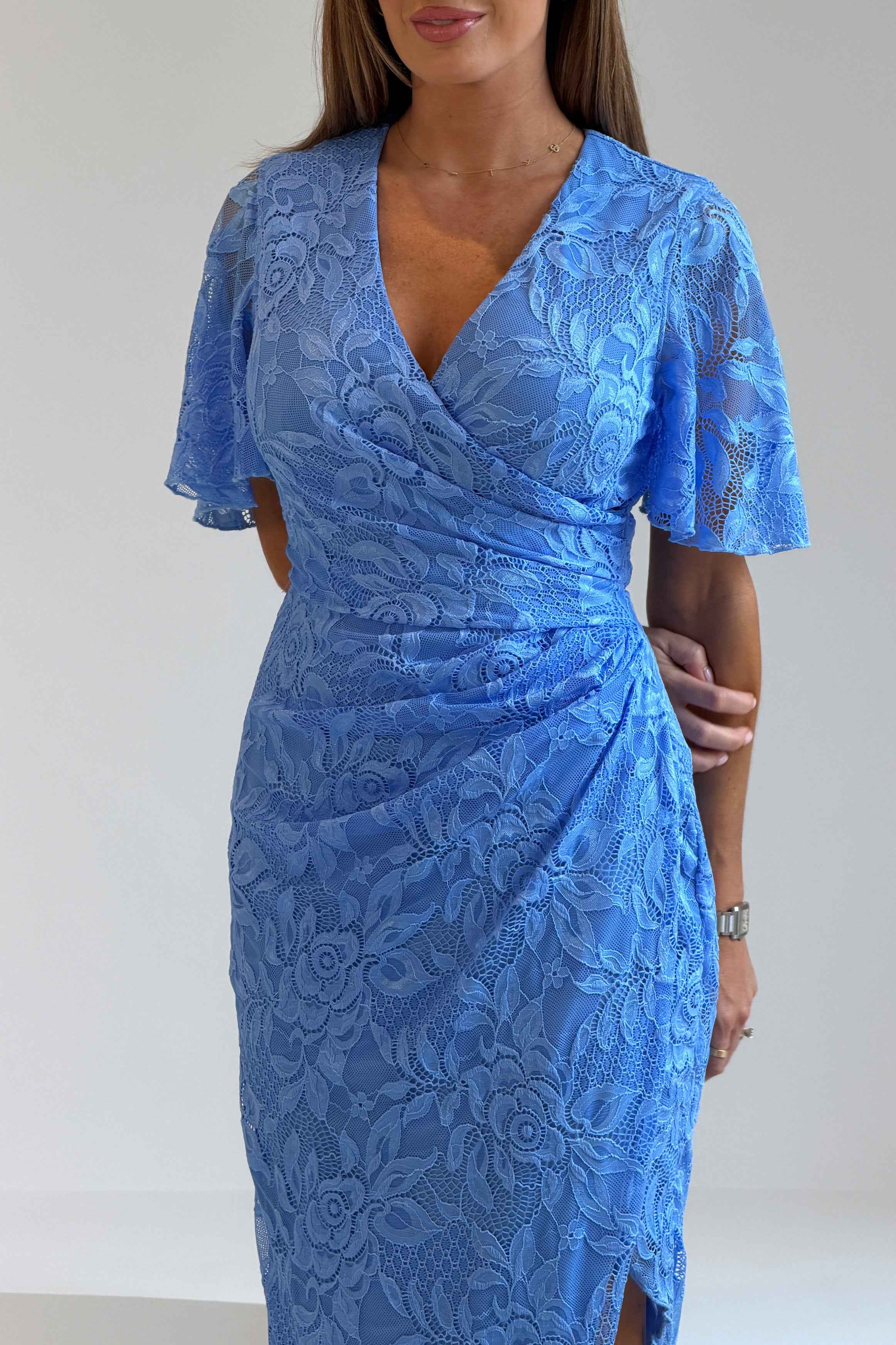 puffball midi dress Blue Puff Sleeve Zola Midi Dress