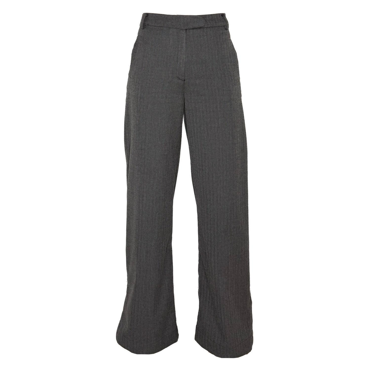 Youmsara Women's Black / Grey Wide-leg Chevron Trousers – Wool-blend, High-rise & Tailored
