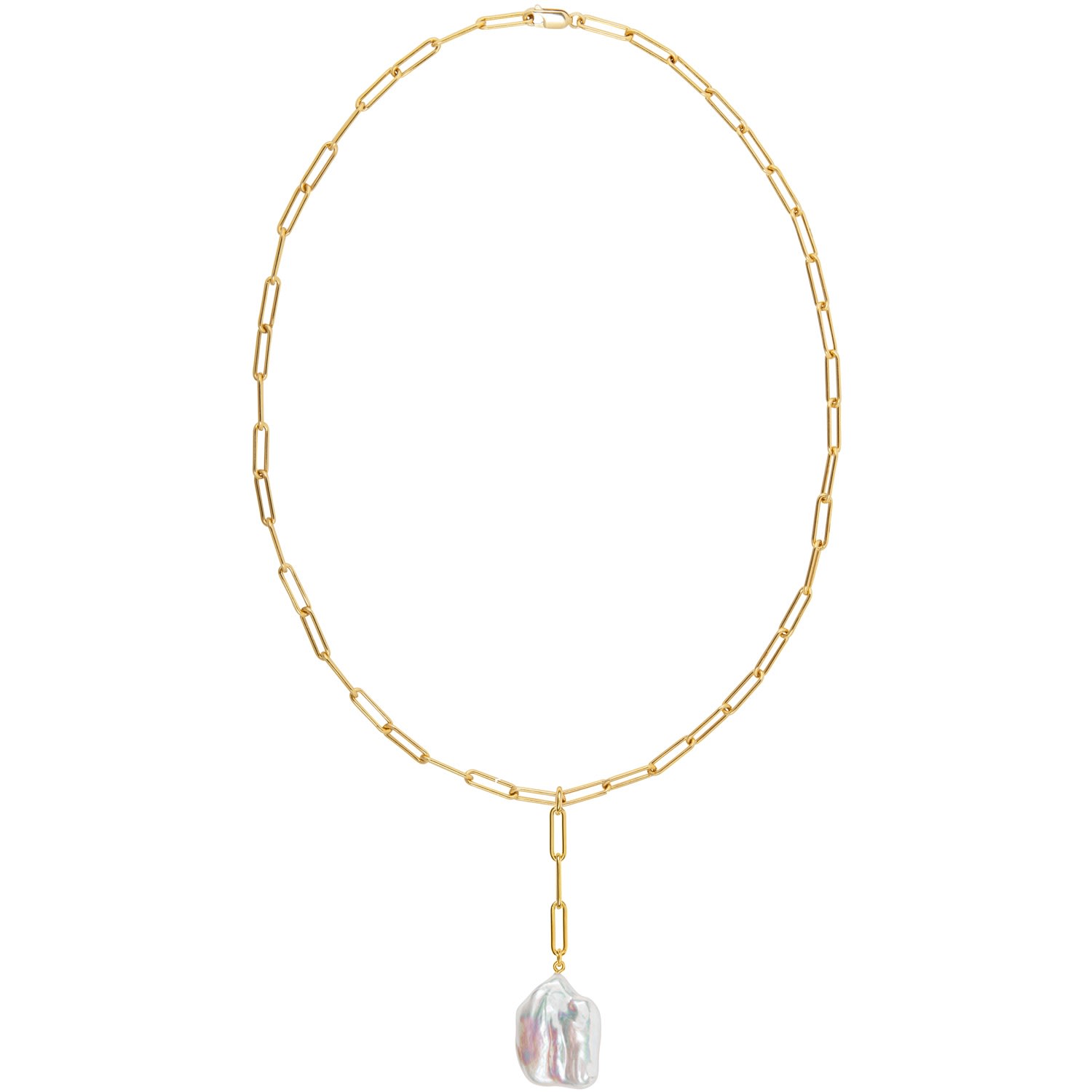 Women’s Aetia Lariat Flat Baroque Pearl Chain Necklace - Gold Ora Pearls