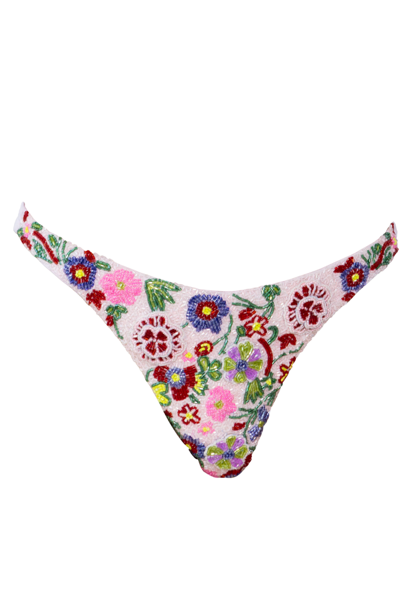 Self-adore Women's Pink / Yellow Fleur 3d Hand-beaded Embellished Bikini Bottom - Pale Pink In Multi