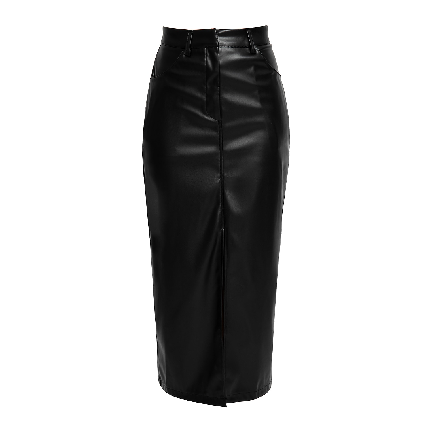 Ats The Label Women's Dahlia Black Faux Leather Midi Skirt In Black