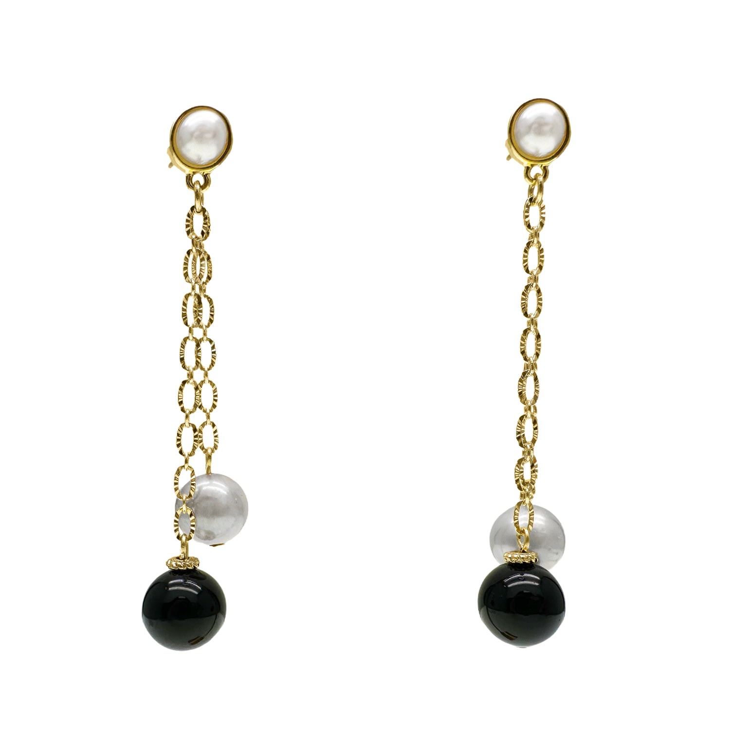 Farra Women's Grey / Black Black Obsidian And Grey Freshwater Pearls Drop Earrings In Gold