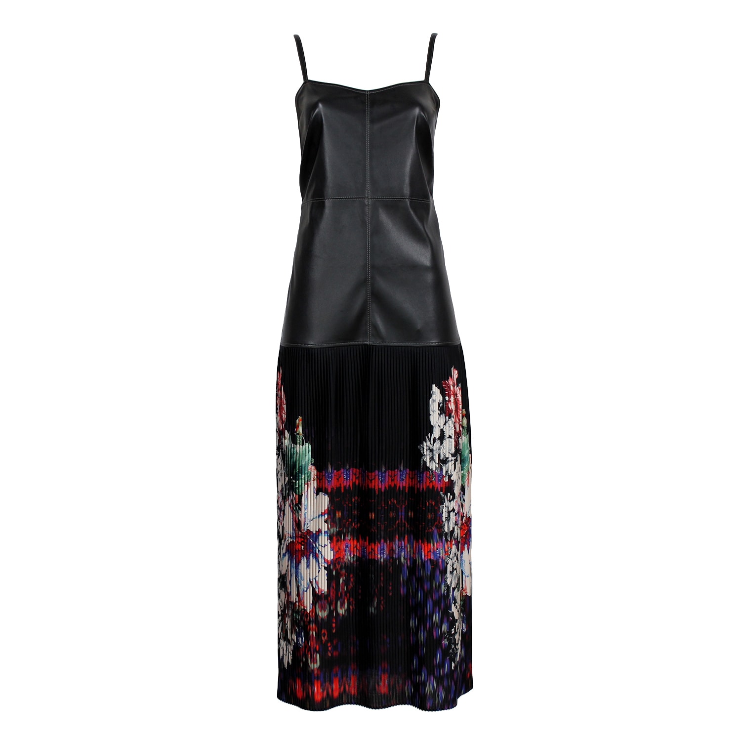 Lalipop Design Women's Black Vegan Leather Maxi Dress With Pleated Skirt In Black