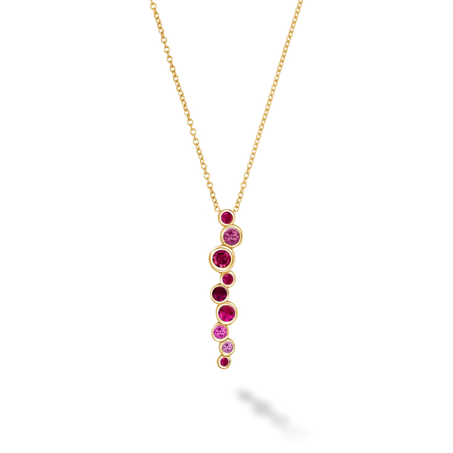 Dower & Hall Women's Red / Pink / Gold Solid Pink Sapphire & Ruby Long Cascade Pendant In Yellow Gold