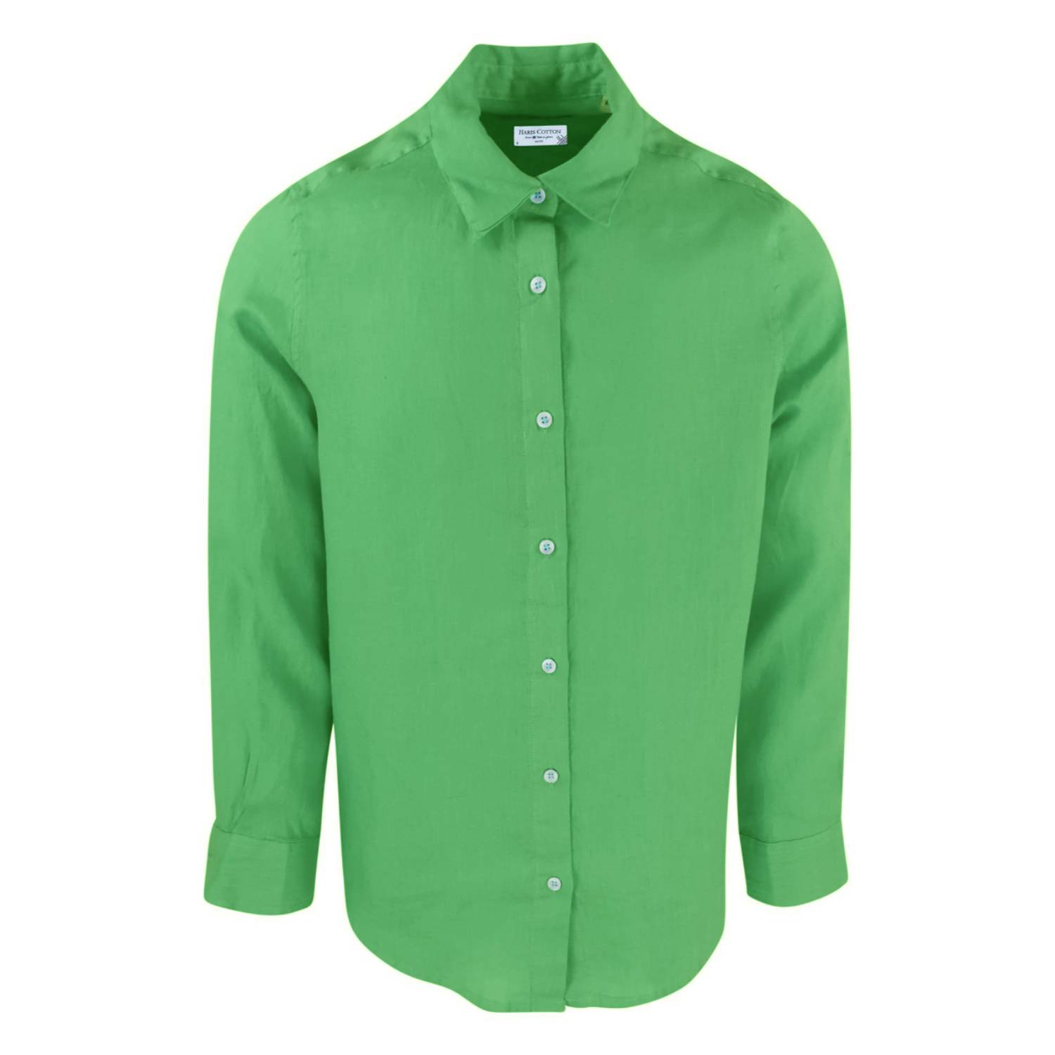 Haris Cotton Men's Green Linen Basic Long-sleeved Shirt-avocado
