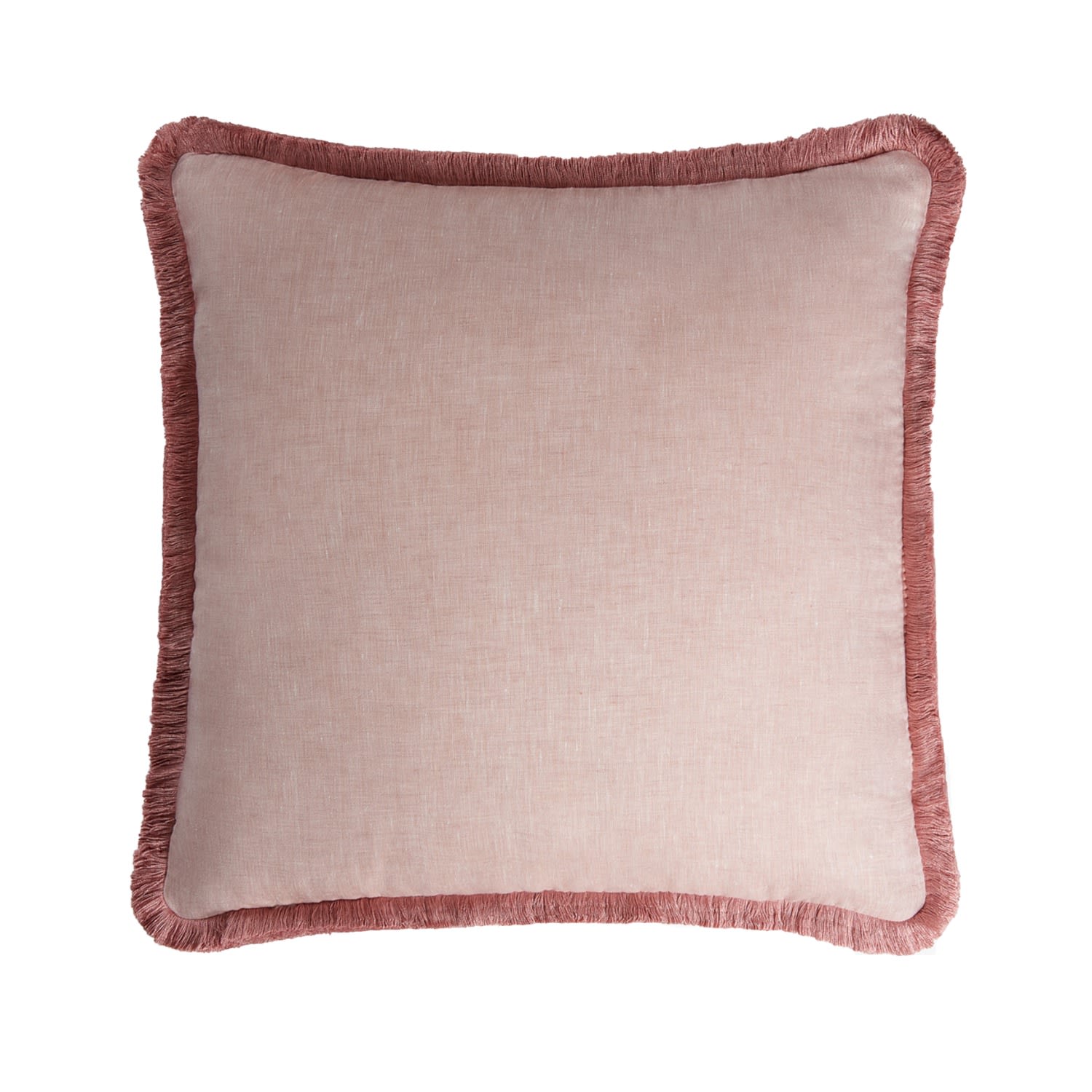 Pink / Purple Happy Linen Pillow Light Pink With Light Pink Fringes Lo Decor